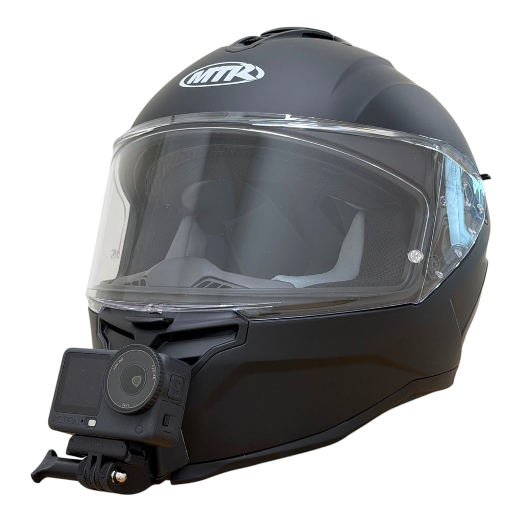 Casco MTR 14-S EVO con soporte de mentonera RiderMounts y cámara de acción montada