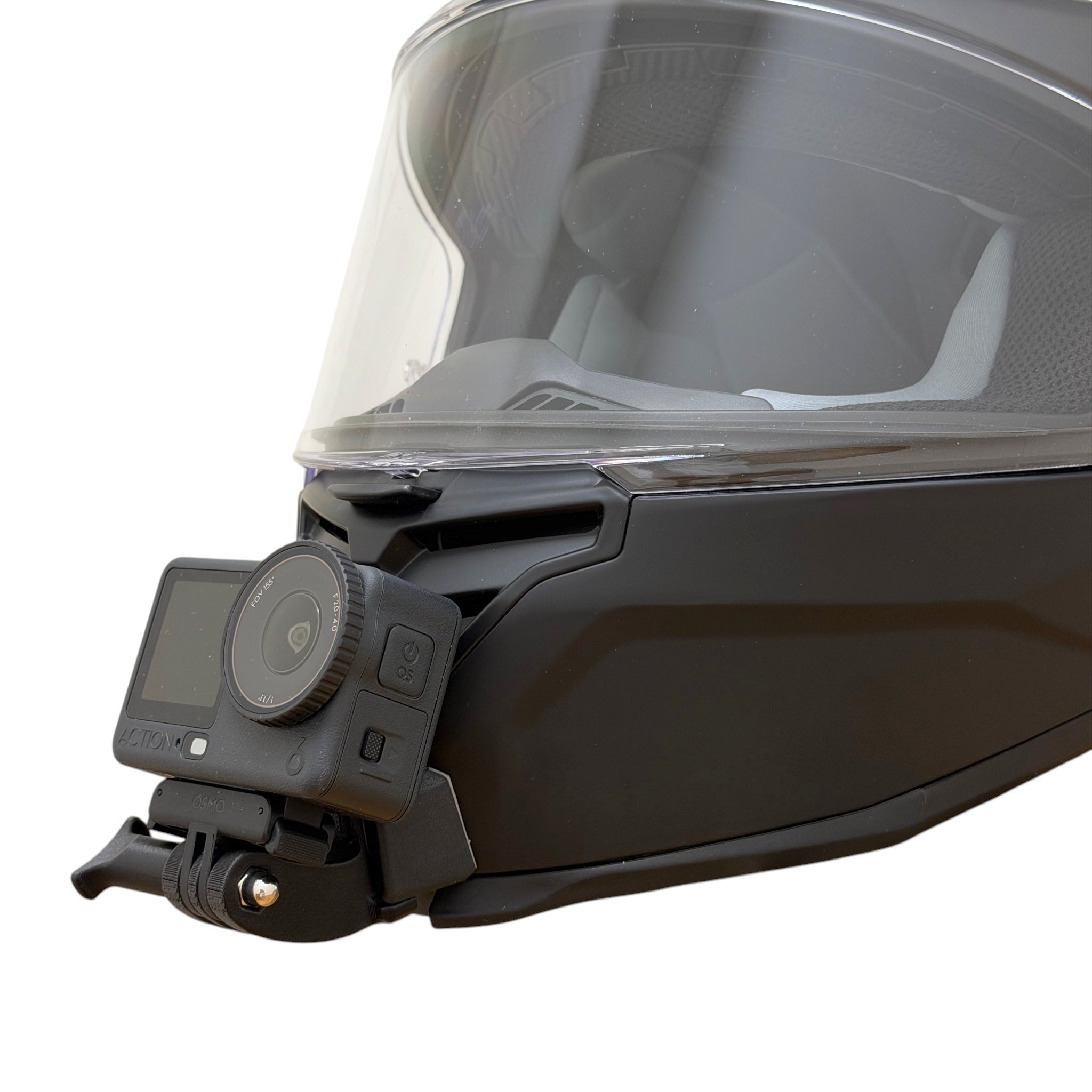 Soporte de mentonera RiderMounts en el casco MTR 14-S EVO visto desde otro ángulo