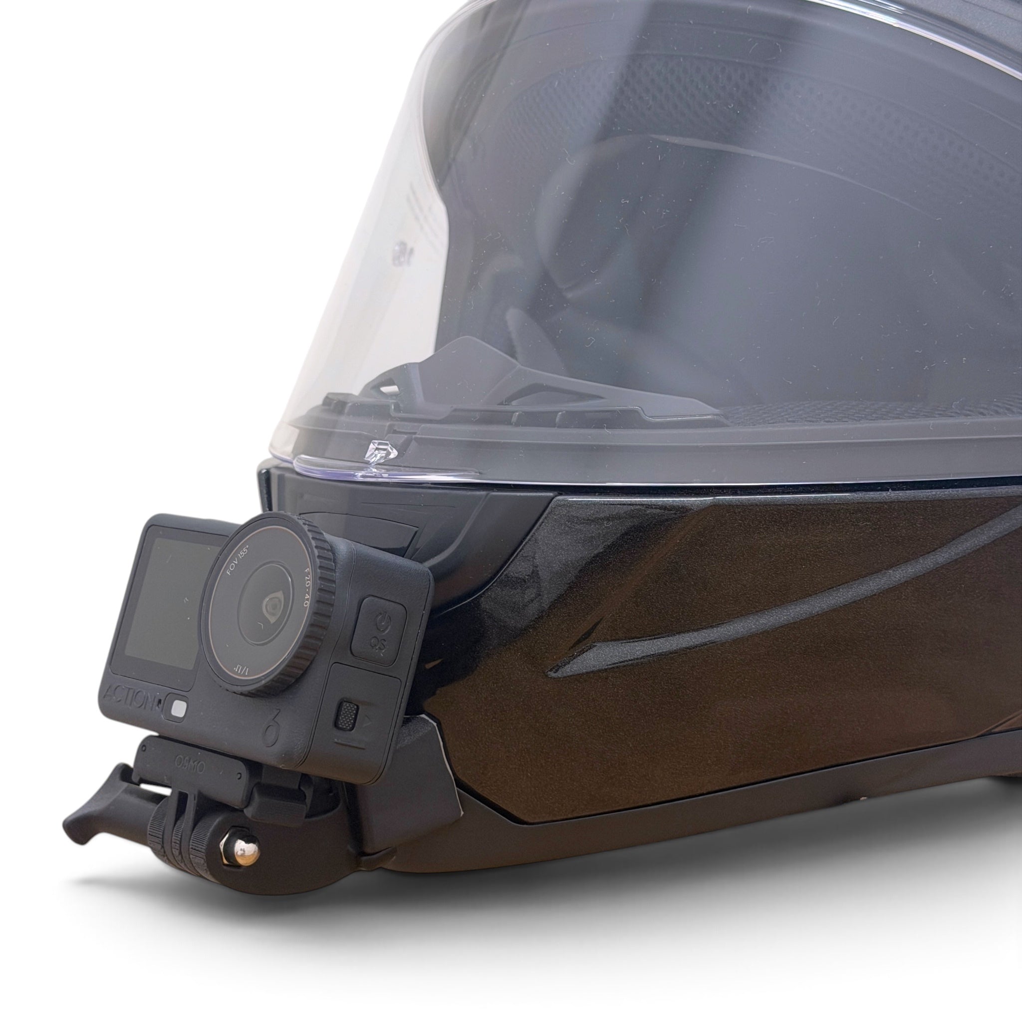 Soporte de mentonera RiderMounts en el casco MTR 7-S visto desde otro ángulo