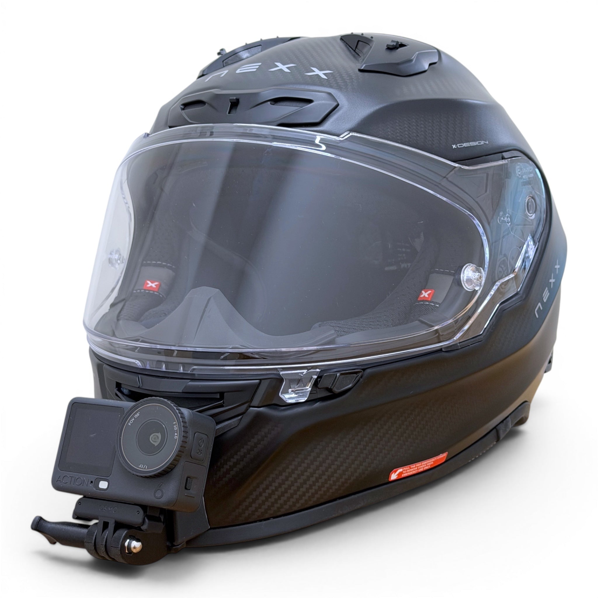 Casco NEXX X.R3R con soporte de mentonera RiderMounts y cámara de acción montada