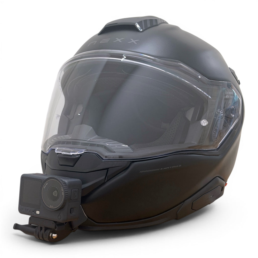 Casco NEXX X.TR con soporte de mentonera RiderMounts y cámara de acción montada