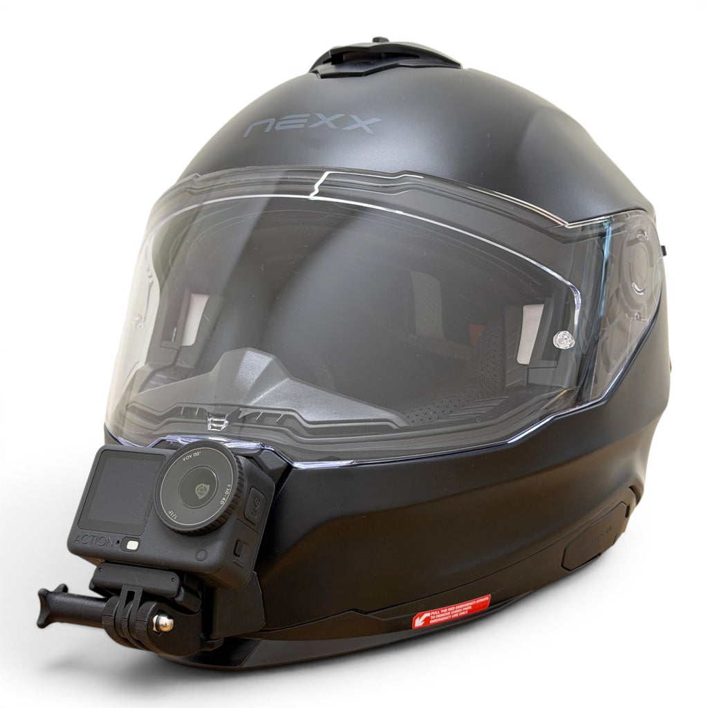 Casco NEXX Y.100R con soporte de mentonera RiderMounts y cámara de acción montada