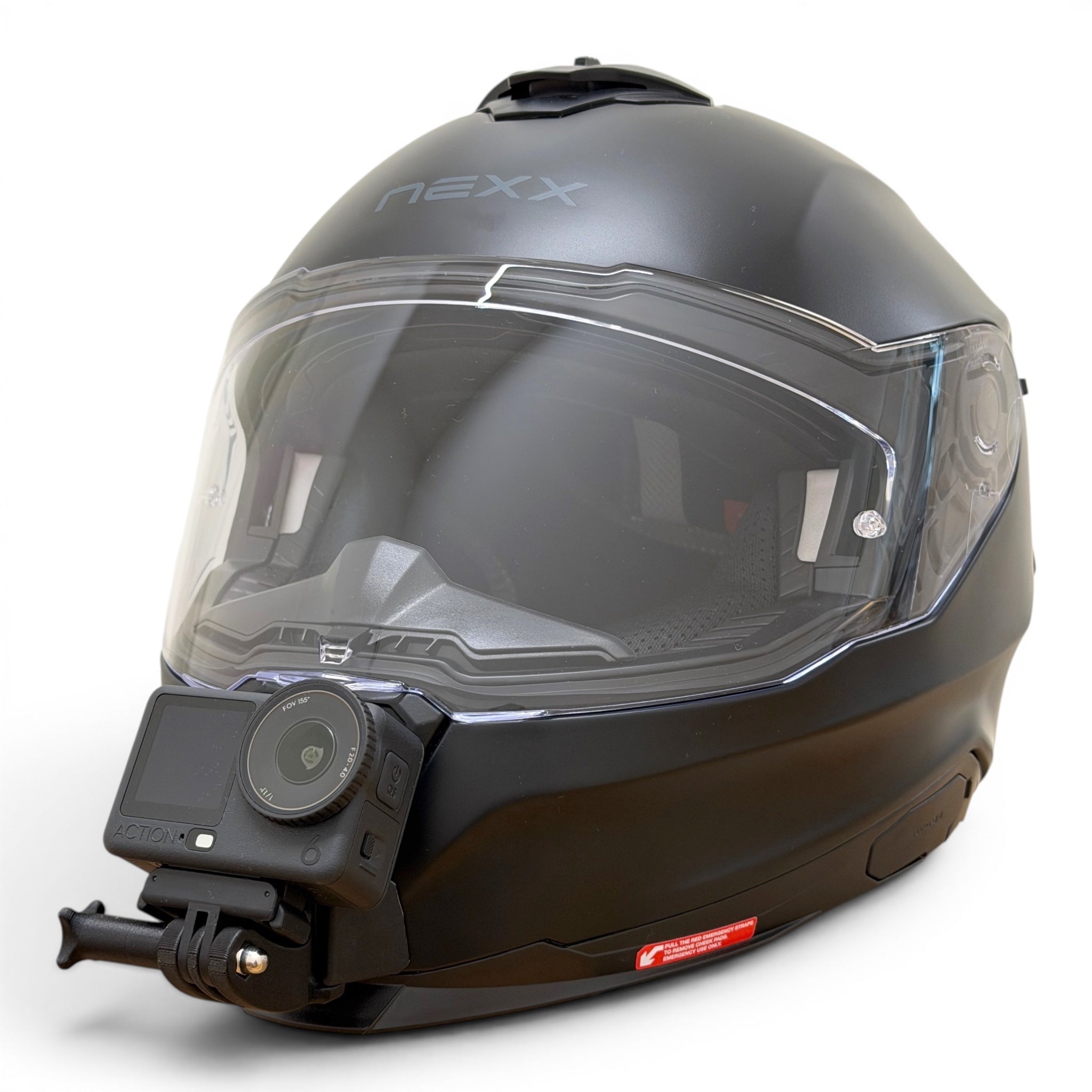 Casco NEXX Y.100R con soporte de mentonera RiderMounts y cámara de acción montada