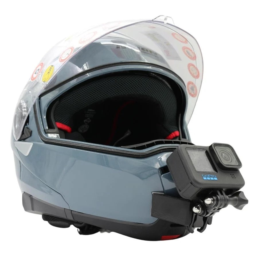 Casco NOLAN N100-5 con soporte de mentonera RiderMounts y cámara de acción montada