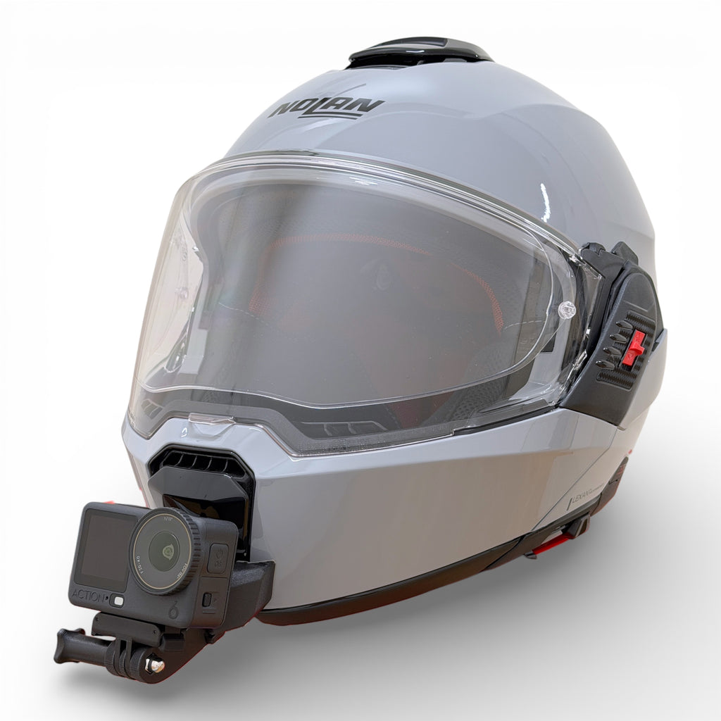Casco NOLAN N120-1 con soporte de mentonera RiderMounts y cámara de acción montada