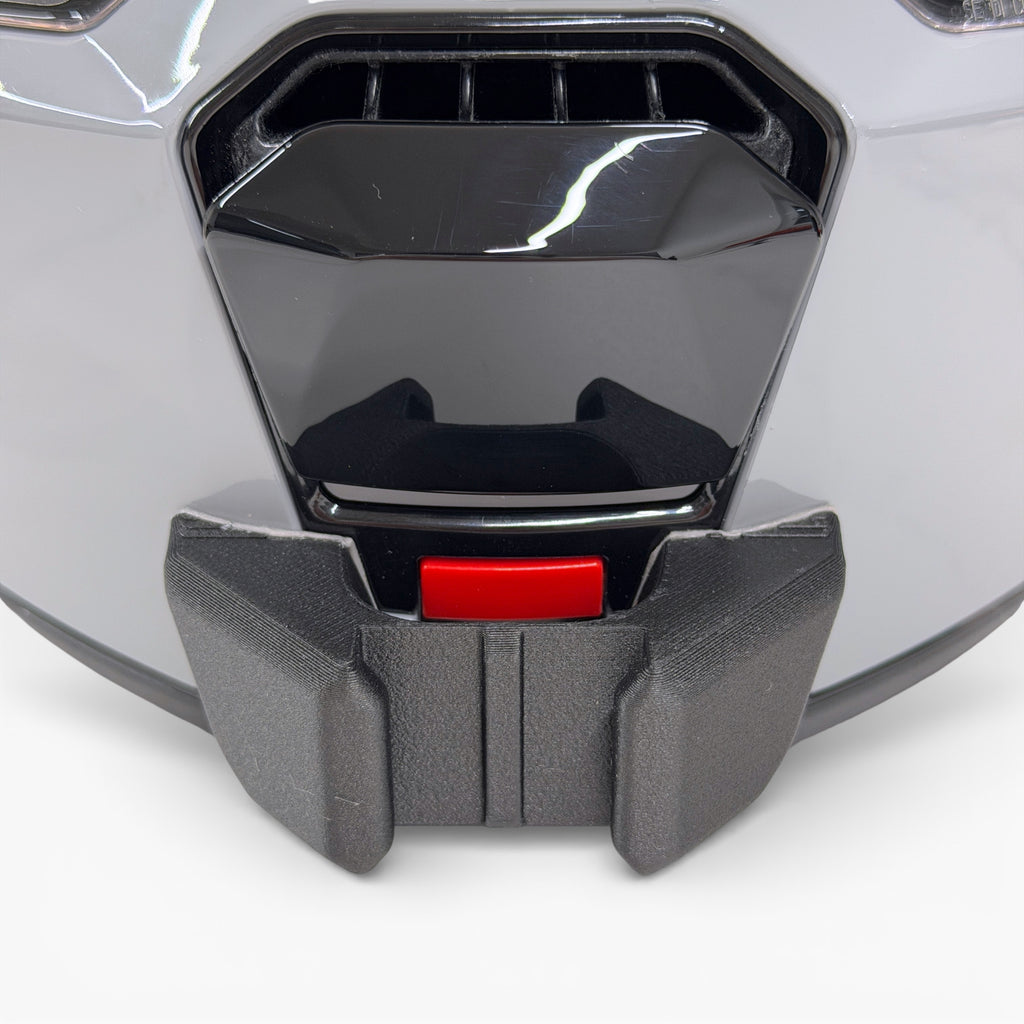 Vista frontal del casco NOLAN N120-1 con el soporte de mentonera RiderMounts montado