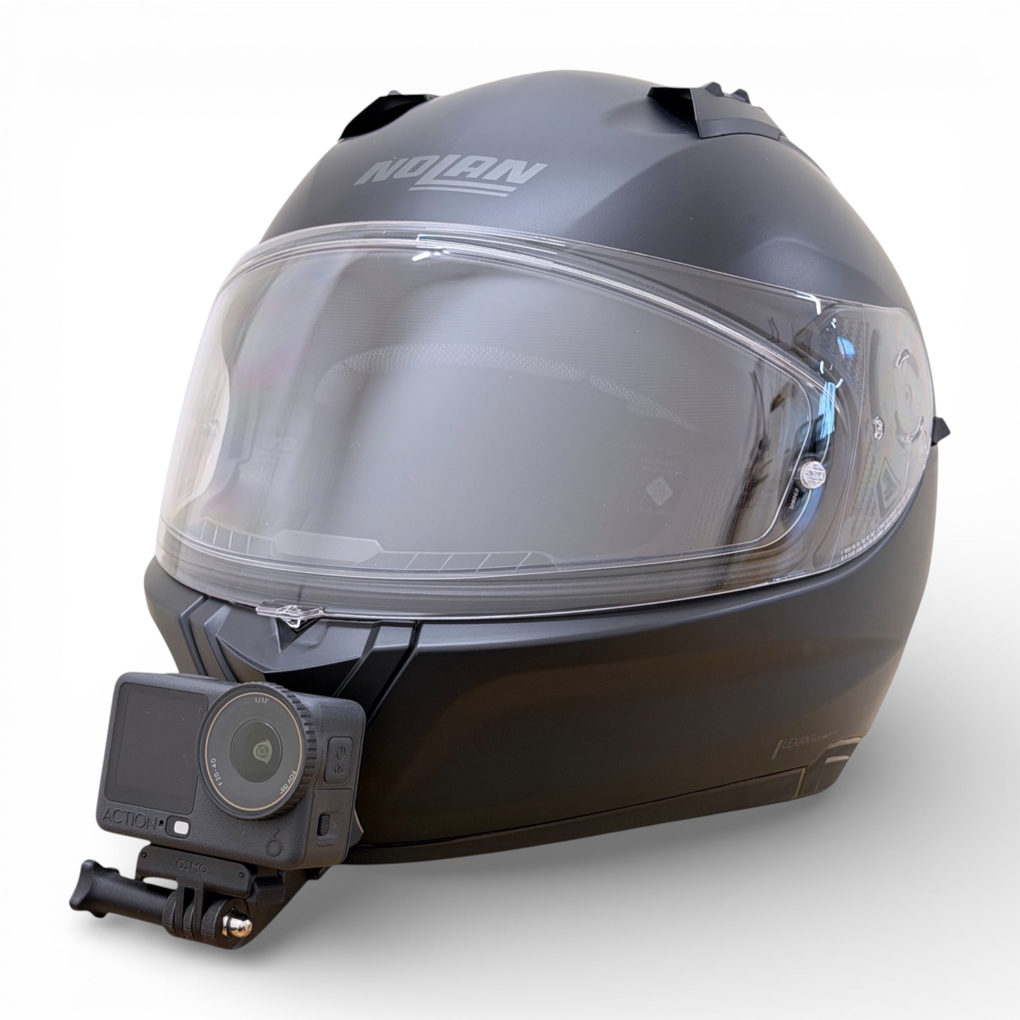 Casco NOLAN N60-6 con soporte de mentonera RiderMounts y cámara de acción montada