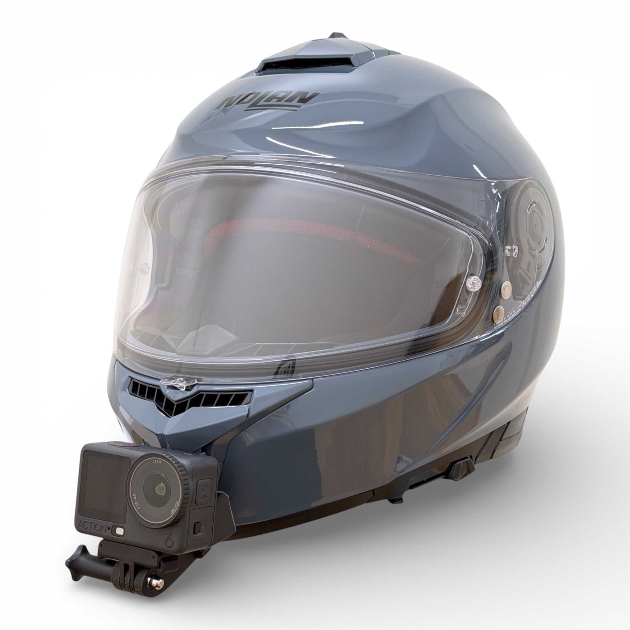 Casco NOLAN N80-8 con soporte de mentonera RiderMounts y cámara de acción montada