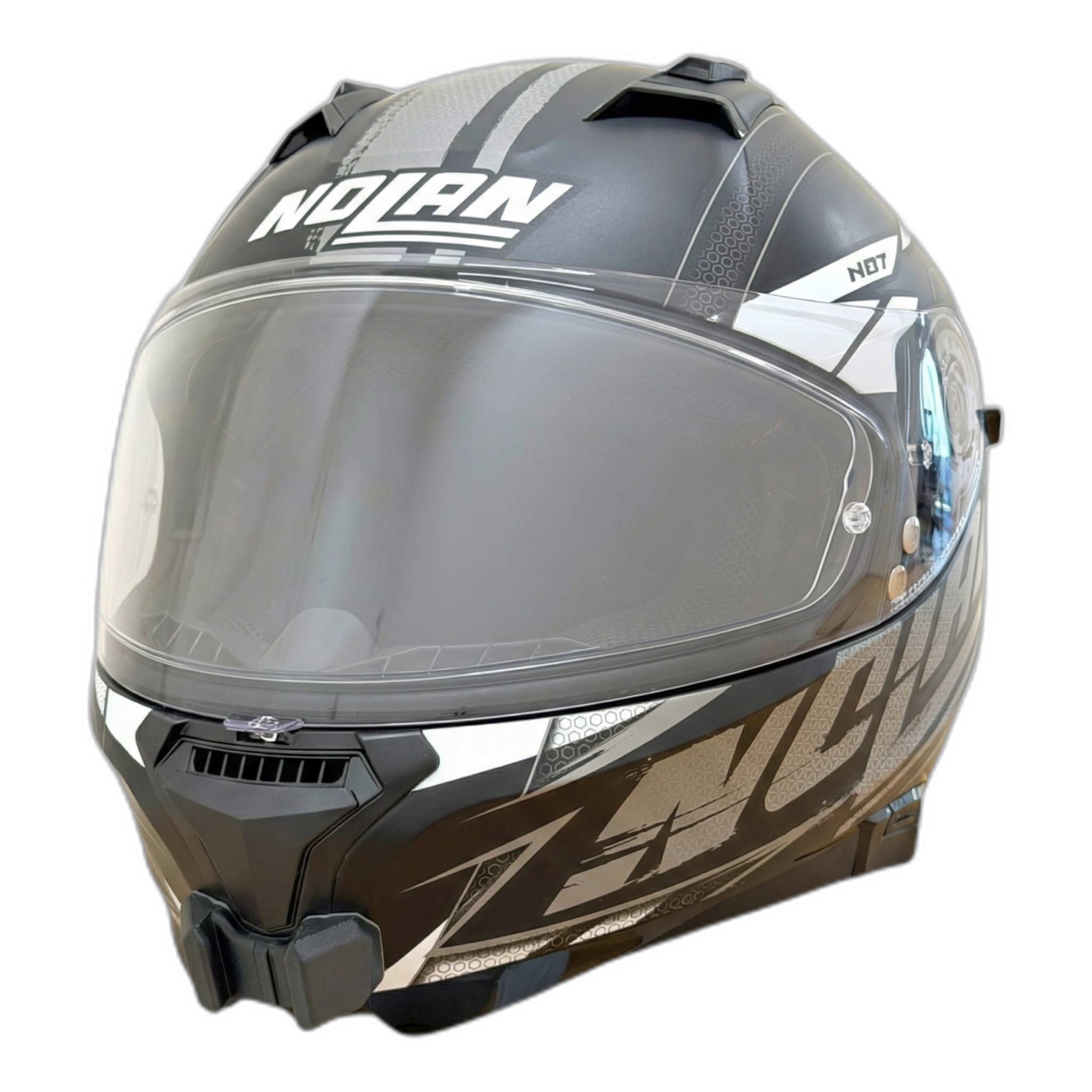 Casco NOLAN N87 con el soporte de mentonera RiderMounts instalado