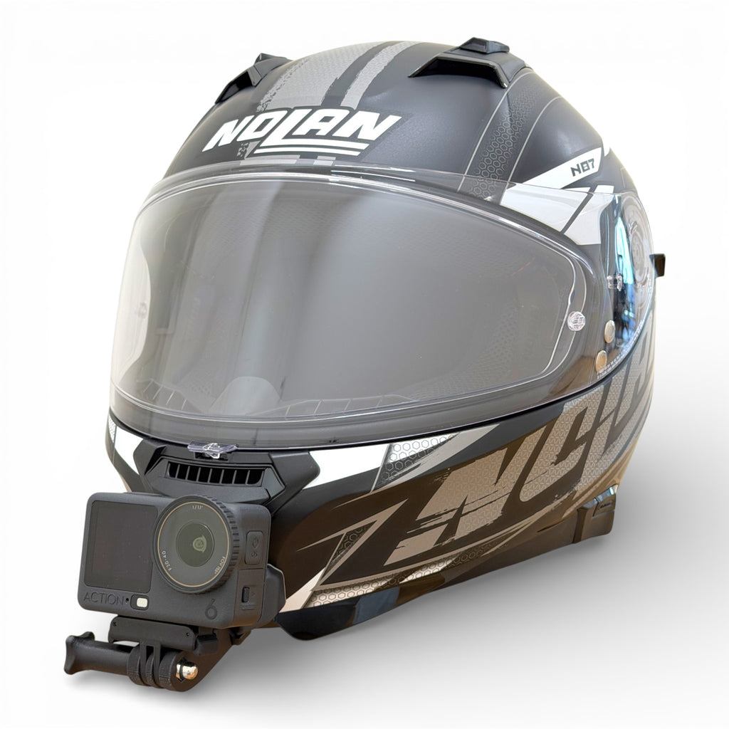 Casco NOLAN N87 con soporte de mentonera RiderMounts y cámara de acción montada