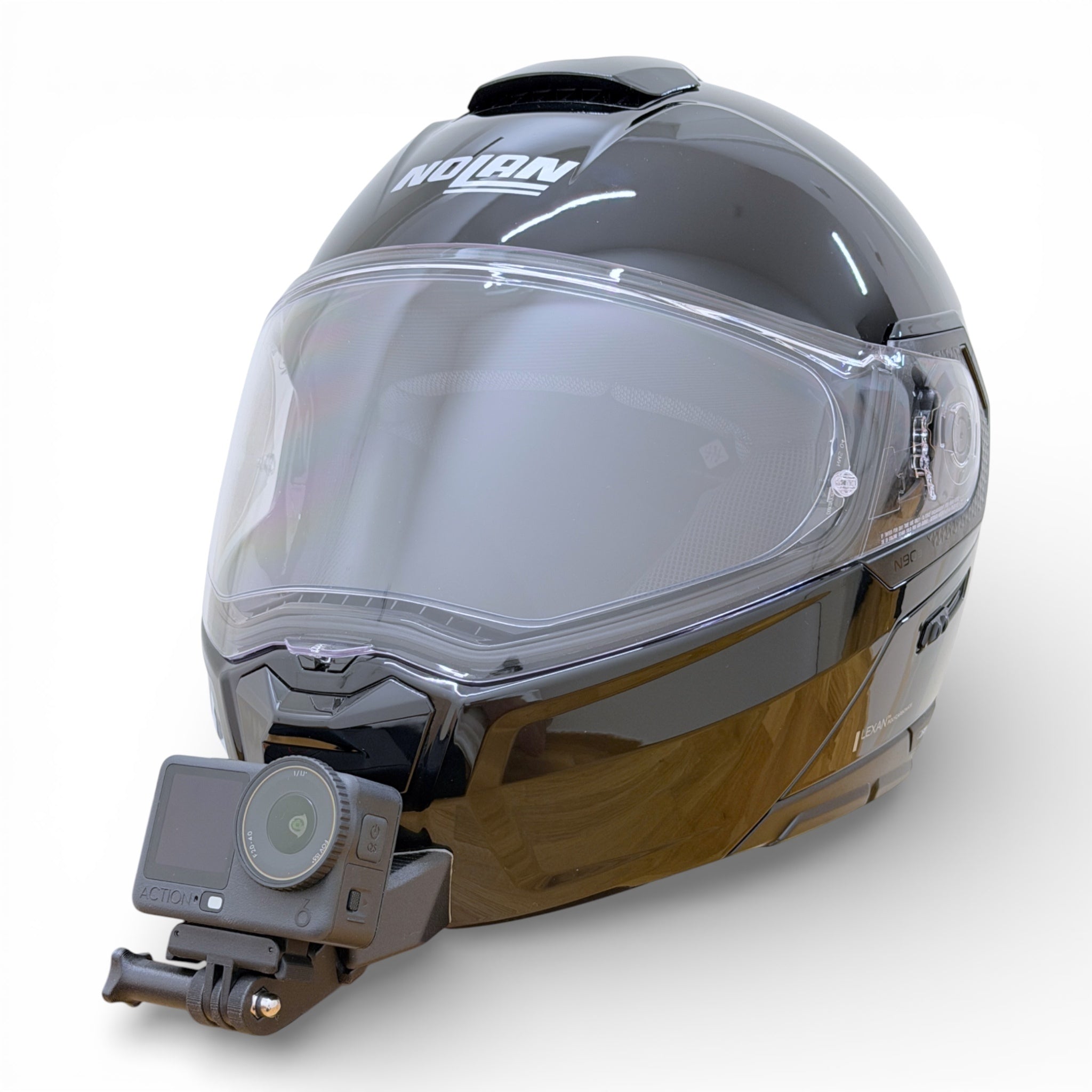 Casco NOLAN N90-3 con soporte de mentonera RiderMounts y cámara de acción montada