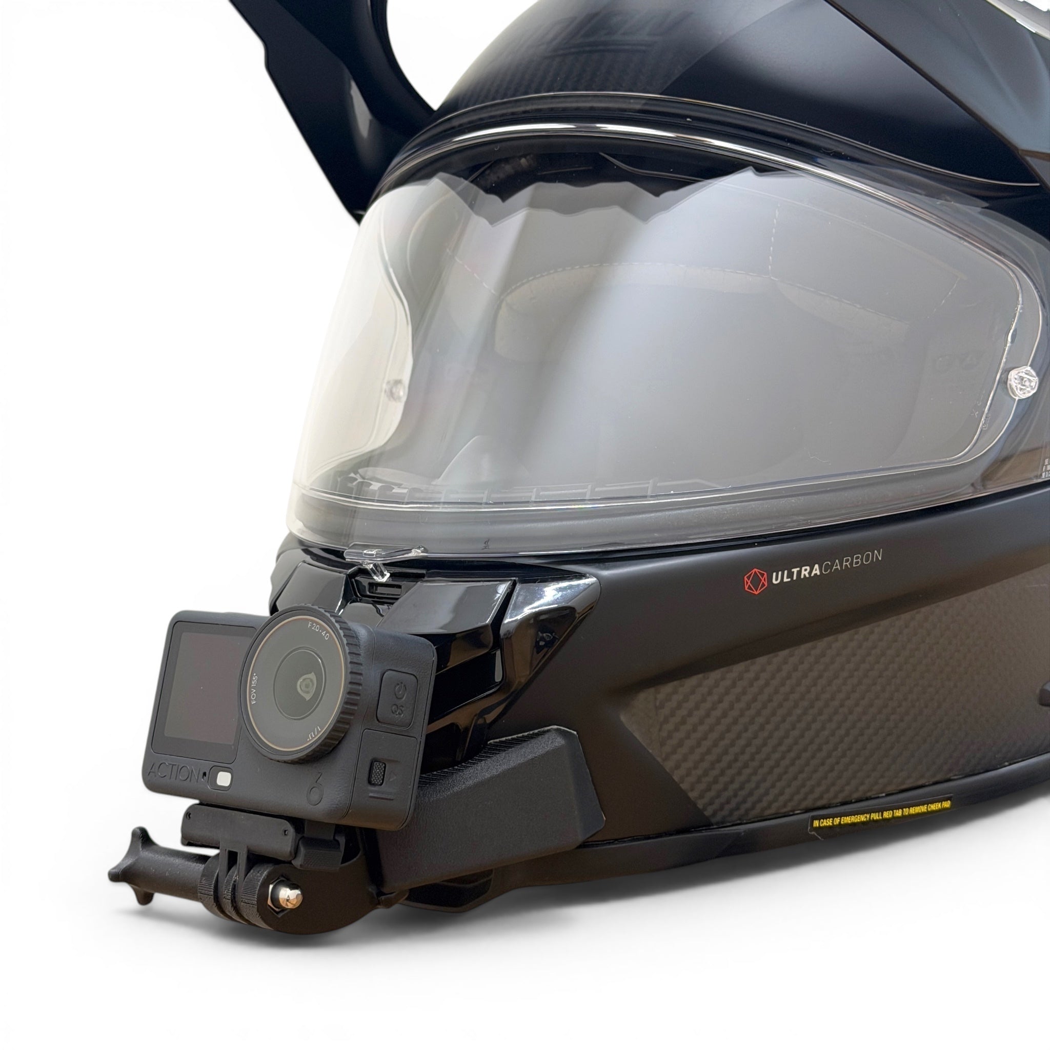 Soporte de mentonera RiderMounts en el casco NOLAN X-552 visto desde otro ángulo