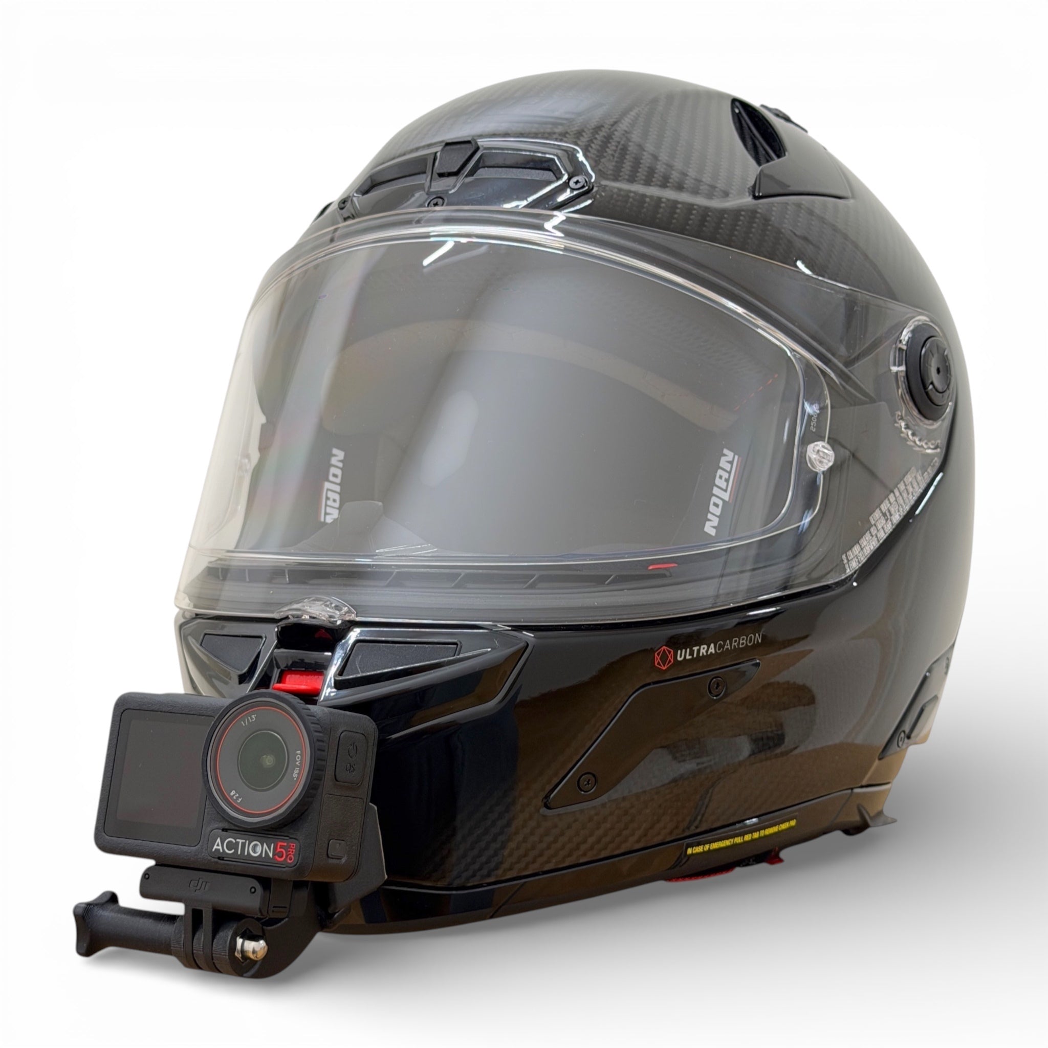 Casco NOLAN X-804 RS con soporte de mentonera RiderMounts y cámara de acción montada