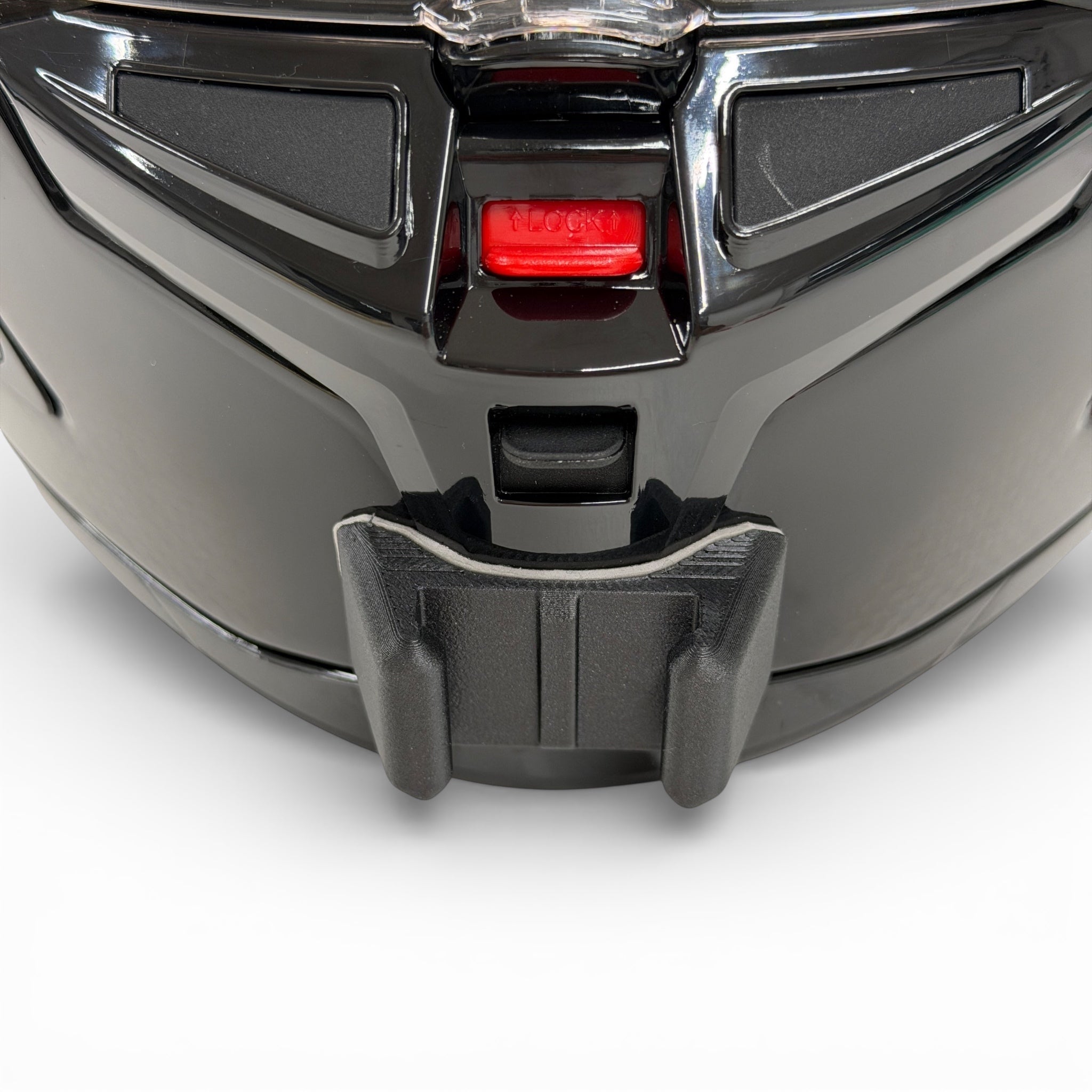 Vista frontal del casco NOLAN X-804 RS con el soporte de mentonera RiderMounts montado