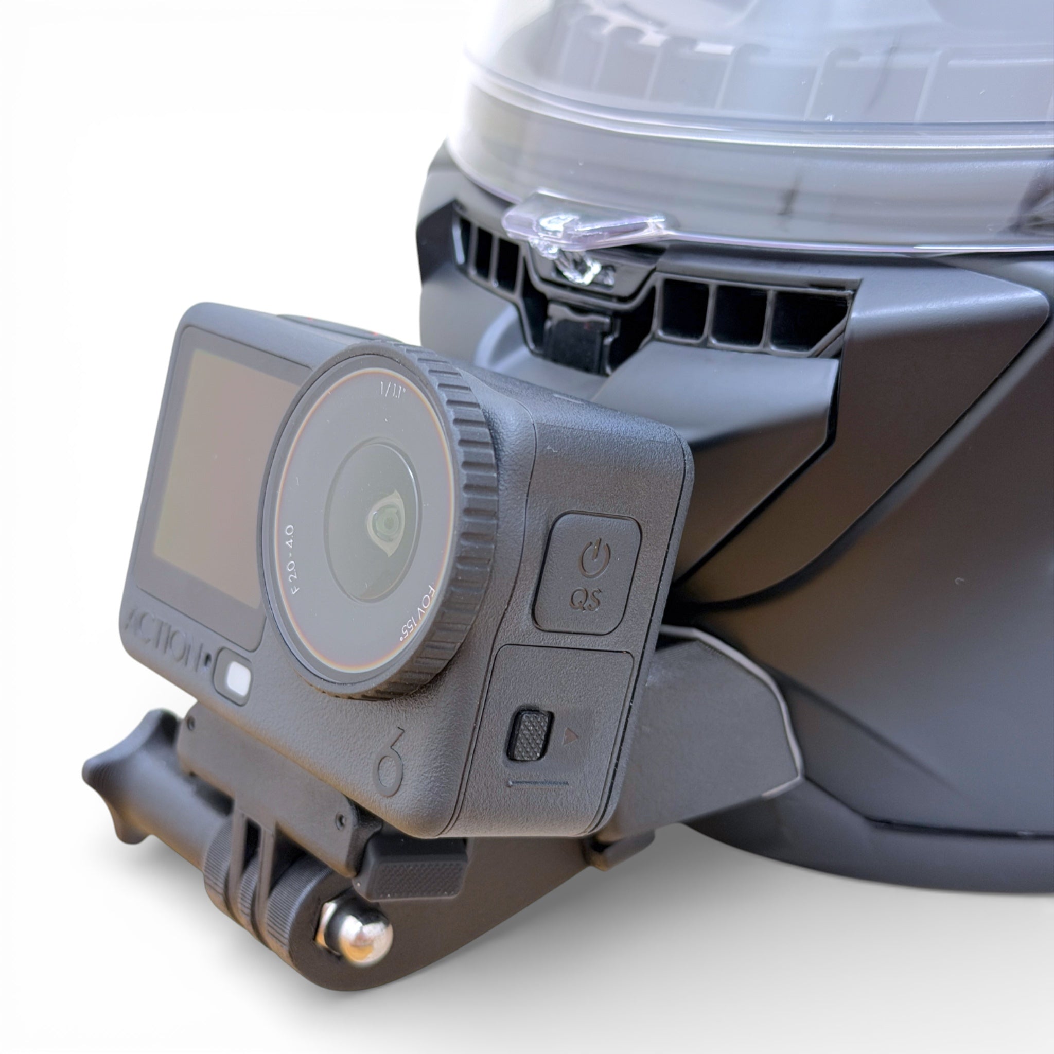 Soporte de mentonera RiderMounts en el casco NOLAN X-903 visto desde otro ángulo