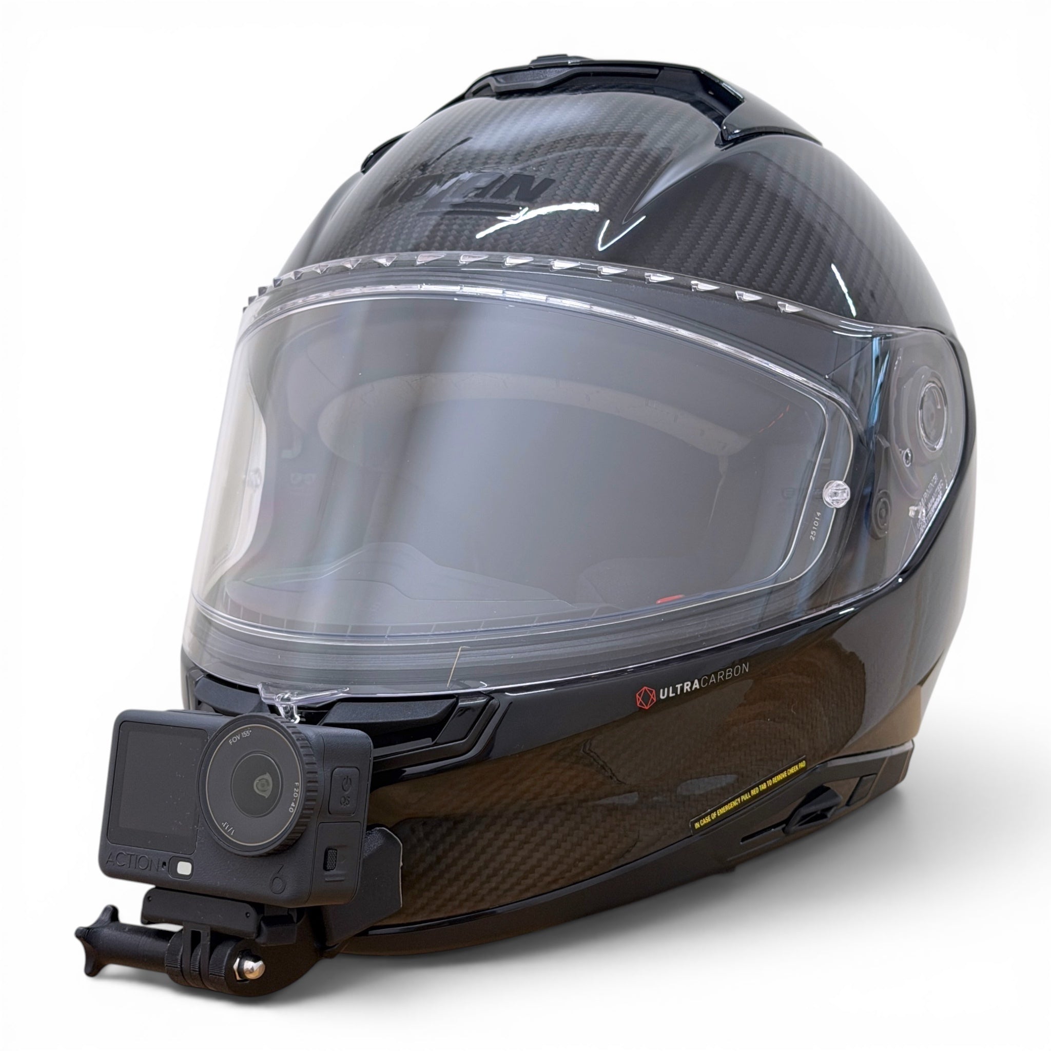 Casco NOLAN X-904 con soporte de mentonera RiderMounts y cámara de acción montada