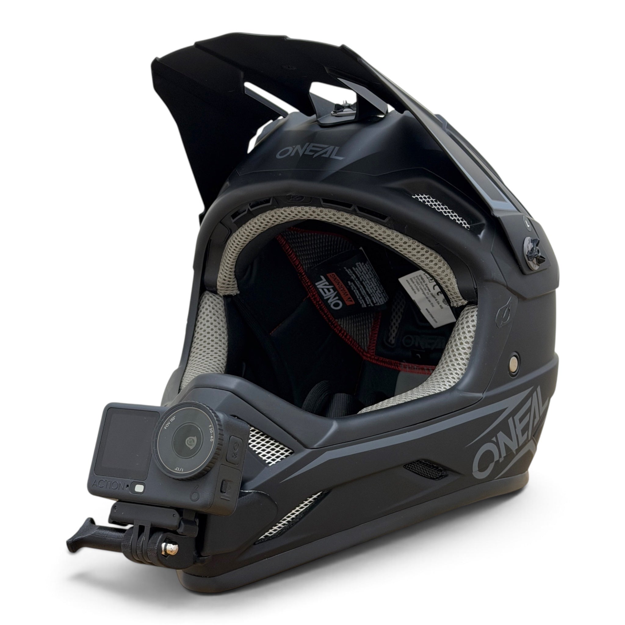 Casco O'NEAL BACKFLIP con soporte de mentonera RiderMounts y cámara de acción montada
