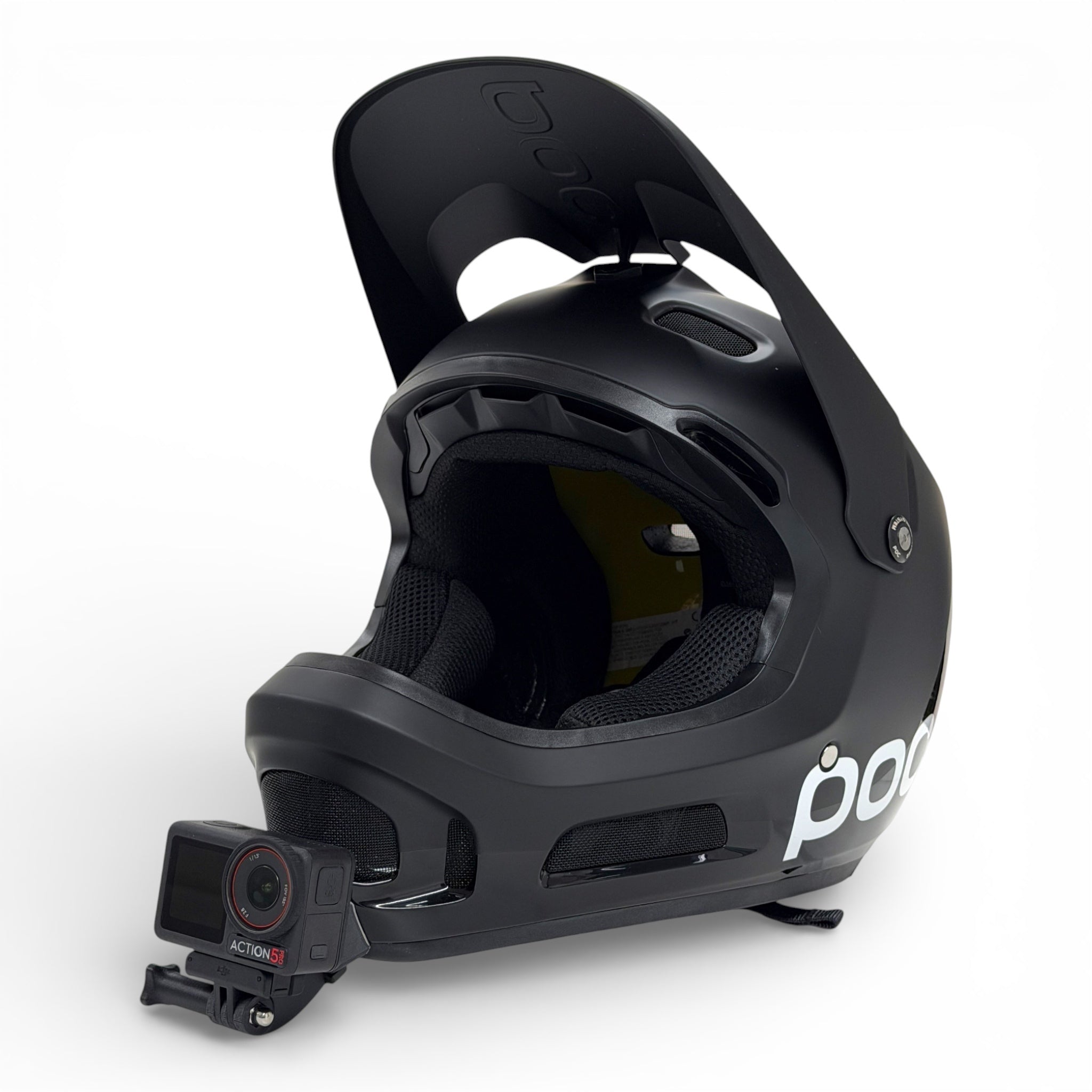 Casco POC CORON AIR con soporte de mentonera RiderMounts y cámara de acción montada