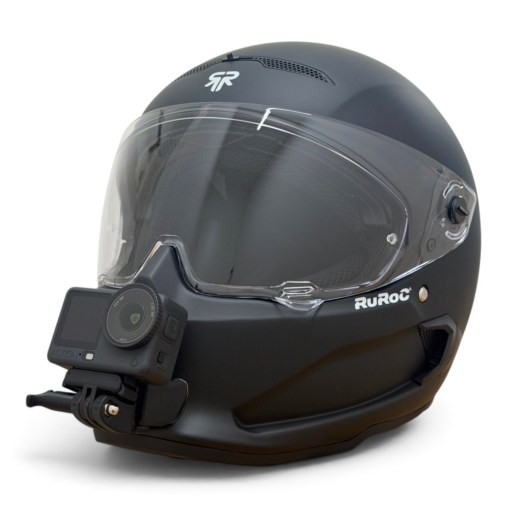 Casco RUROC ATLAS STREET con soporte de mentonera RiderMounts y cámara de acción montada