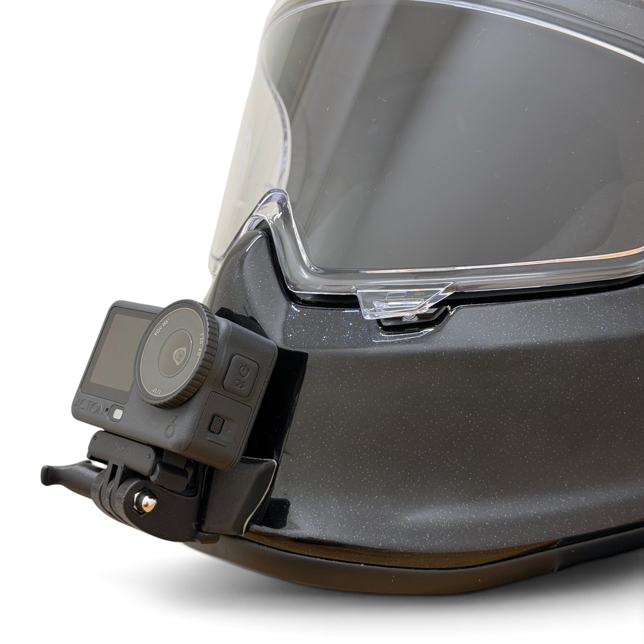 Soporte de mentonera RiderMounts en el casco RUROC EOX 2.0 visto desde otro ángulo