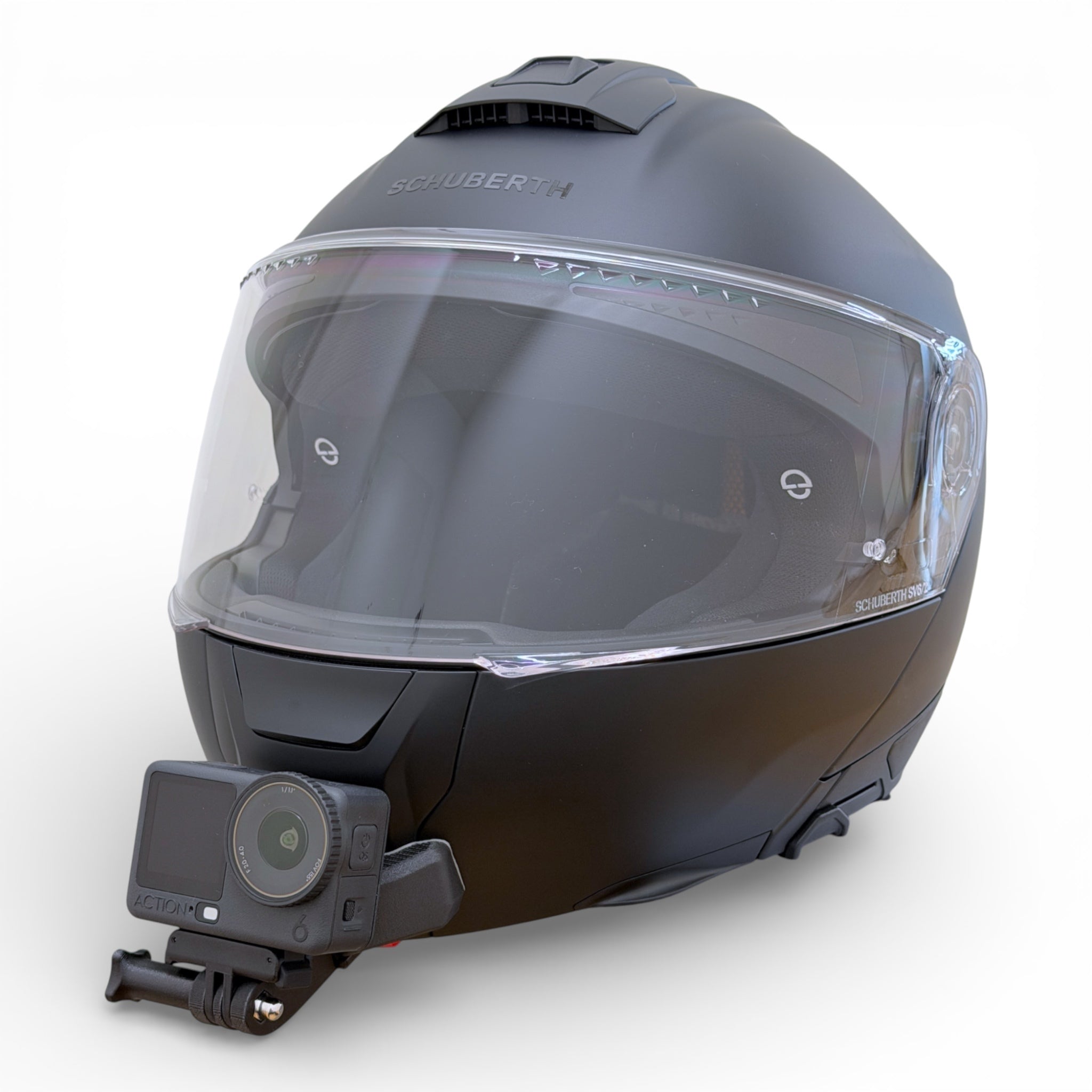 Casco SCHUBERTH C5 con soporte de mentonera RiderMounts y cámara de acción montada