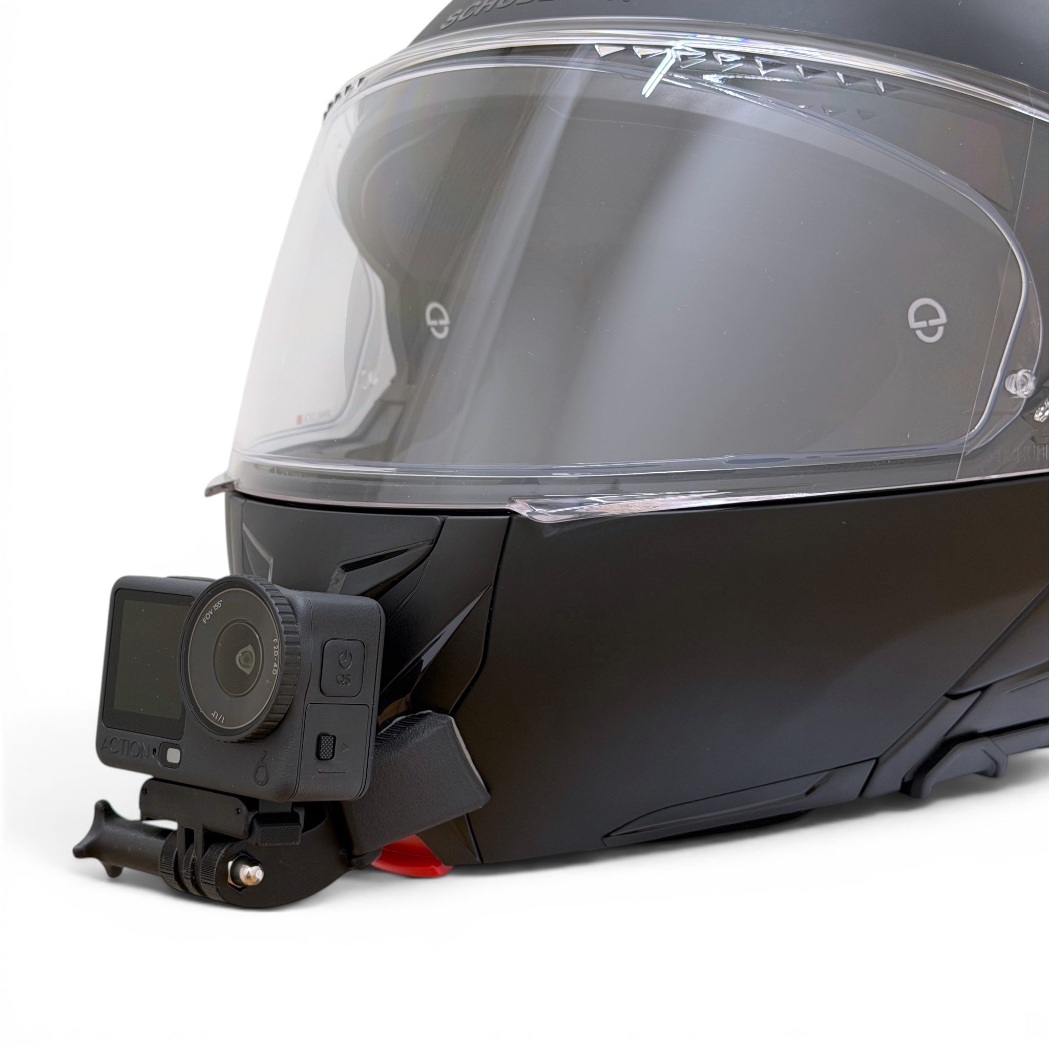Soporte de mentonera RiderMounts en el casco SCHUBERTH CONCEPT visto desde otro ángulo