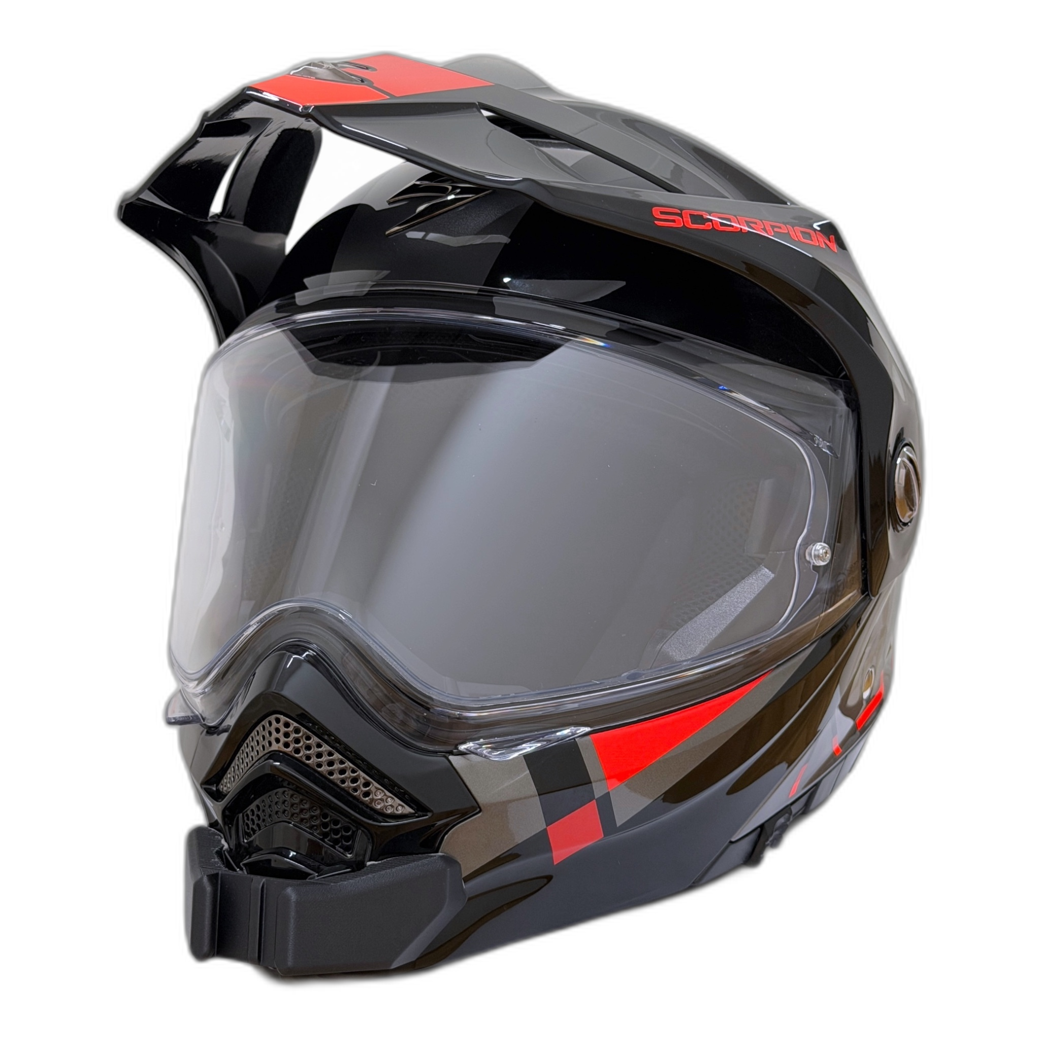 Casco SCORPION ADX 2 con el soporte de mentonera RiderMounts instalado