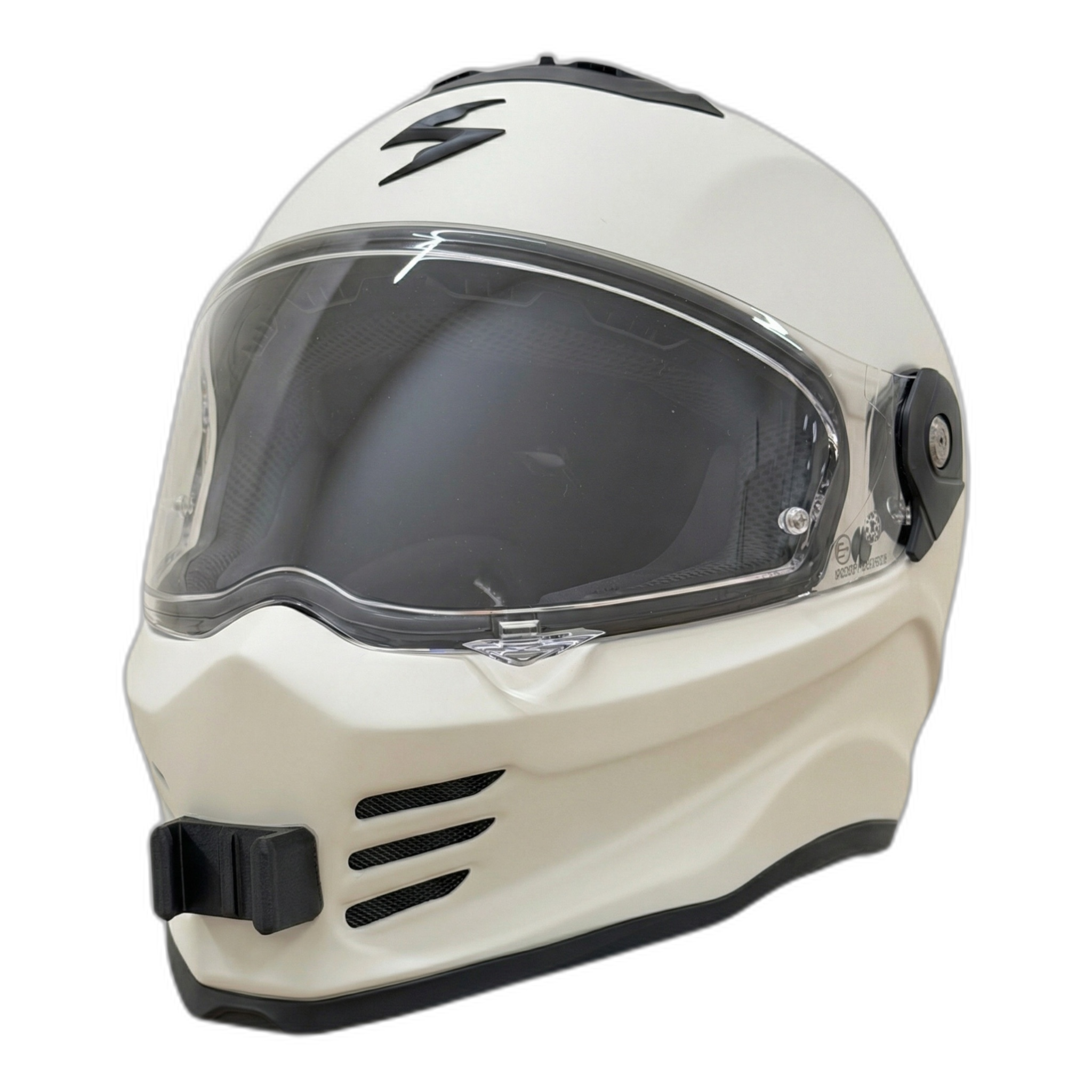 Casco SCORPION COVERT-FX con el soporte de mentonera RiderMounts instalado