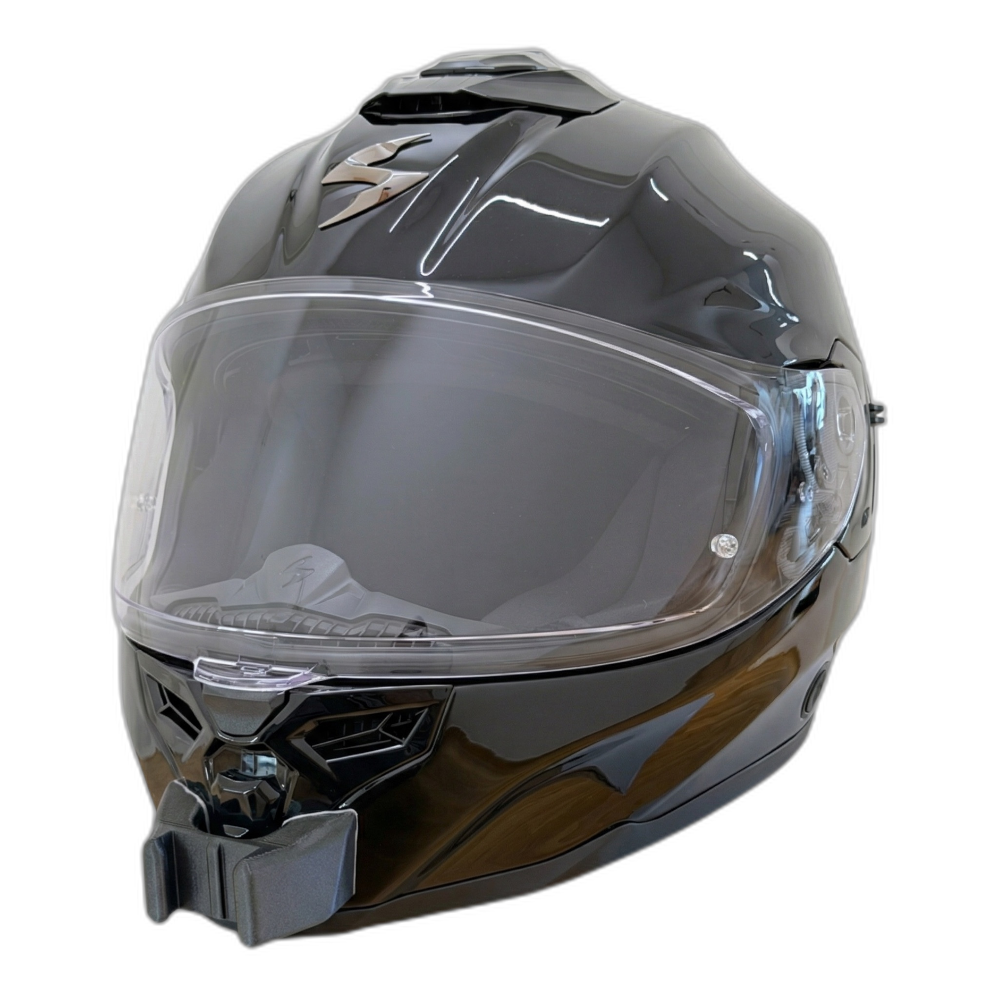 Casco SCORPION EXO-1500 con el soporte de mentonera RiderMounts instalado