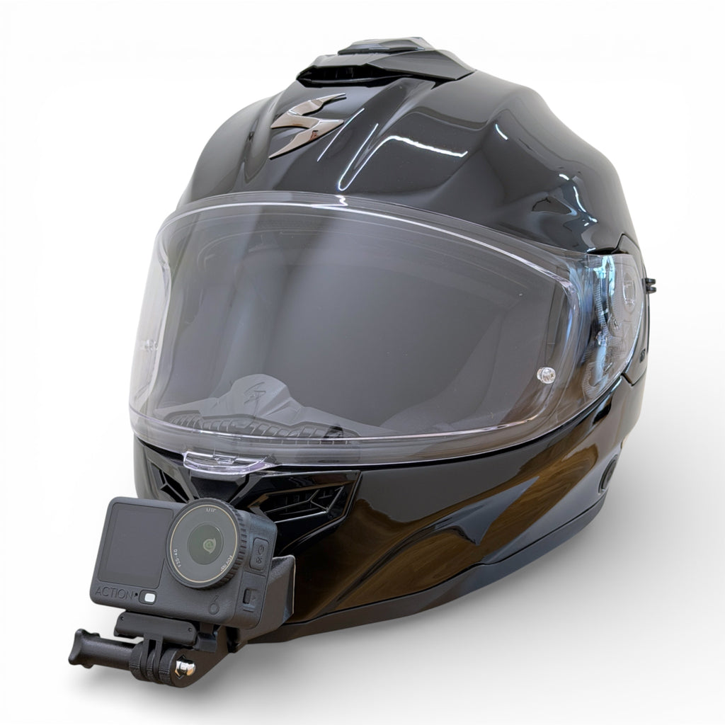 Casco SCORPION EXO-1500 con soporte de mentonera RiderMounts y cámara de acción montada