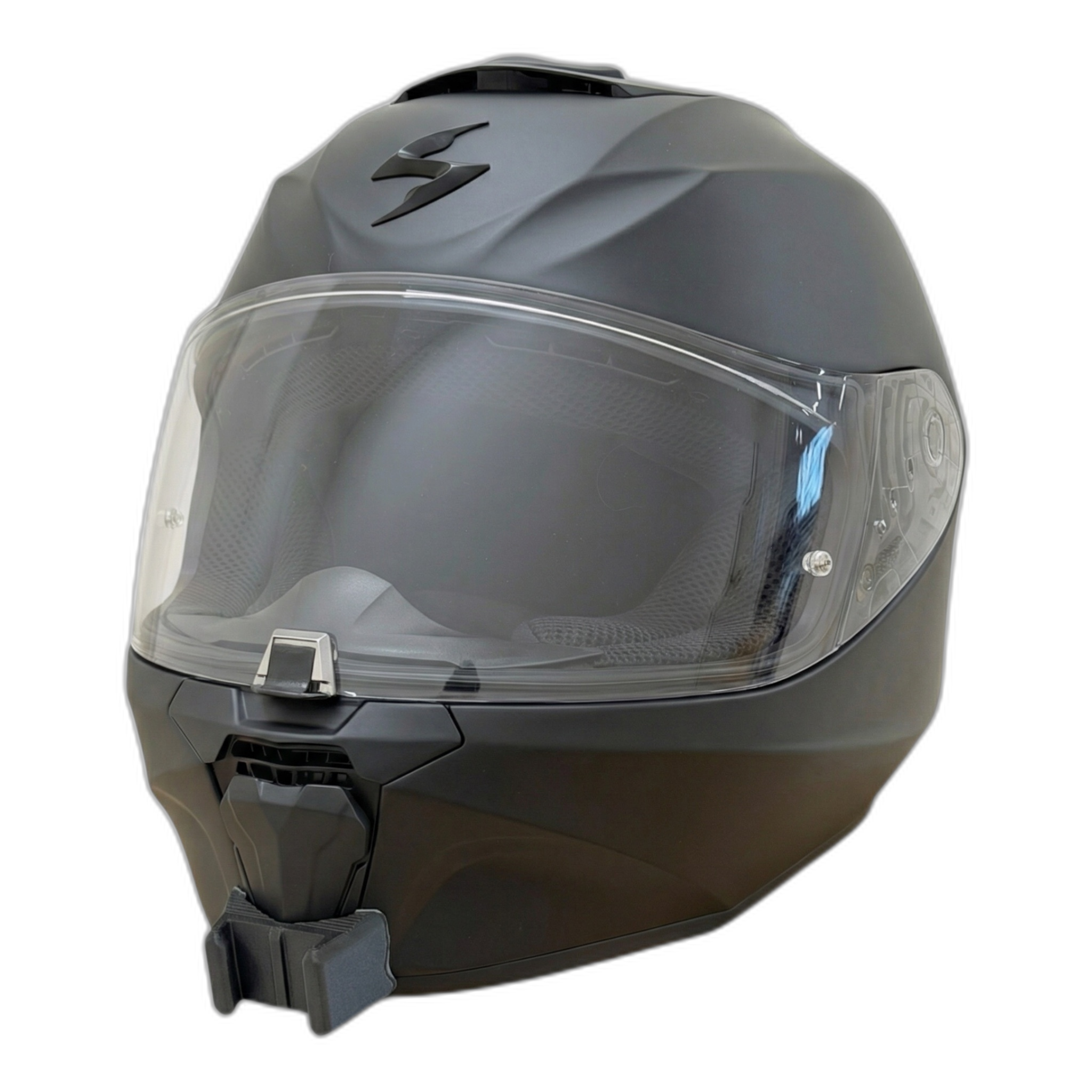 Casco SCORPION EXO 391 con el soporte de mentonera RiderMounts instalado