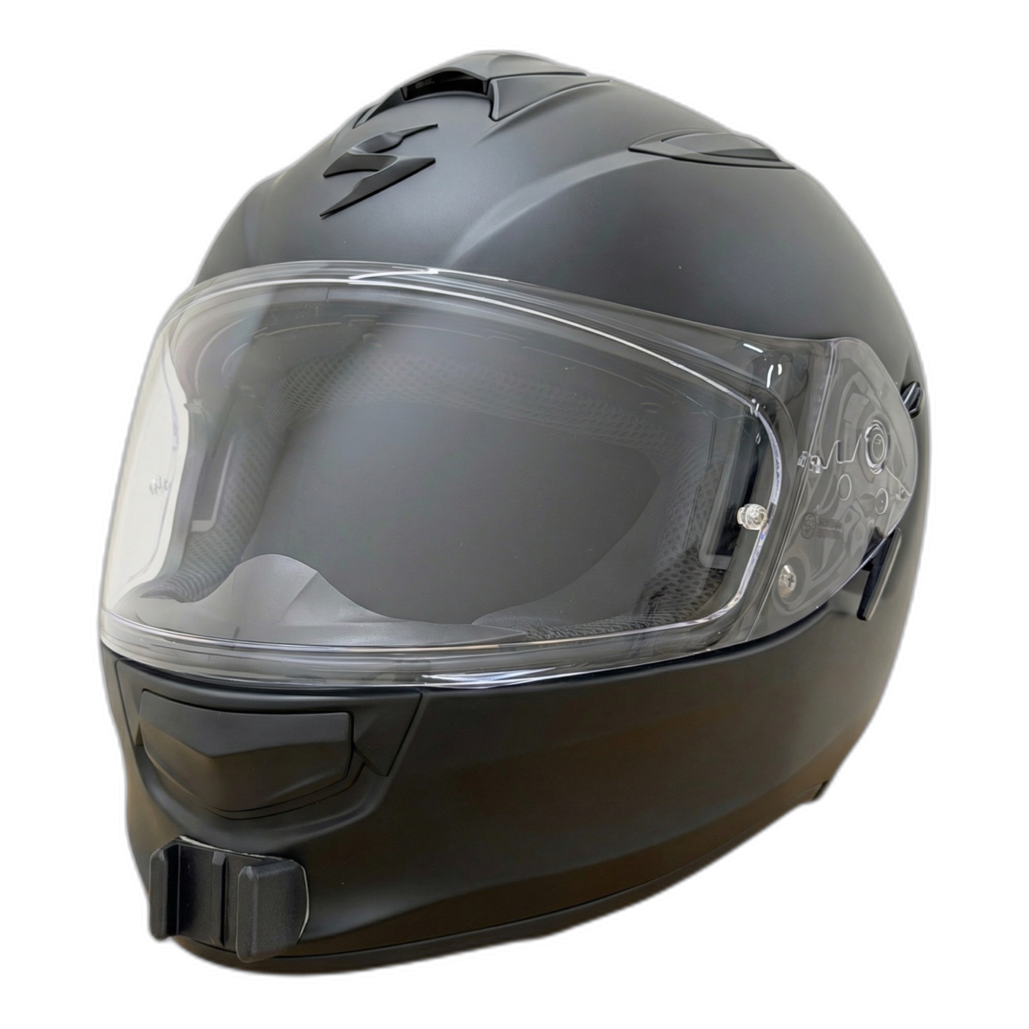 Casco SCORPION EXO 491 con el soporte de mentonera RiderMounts instalado