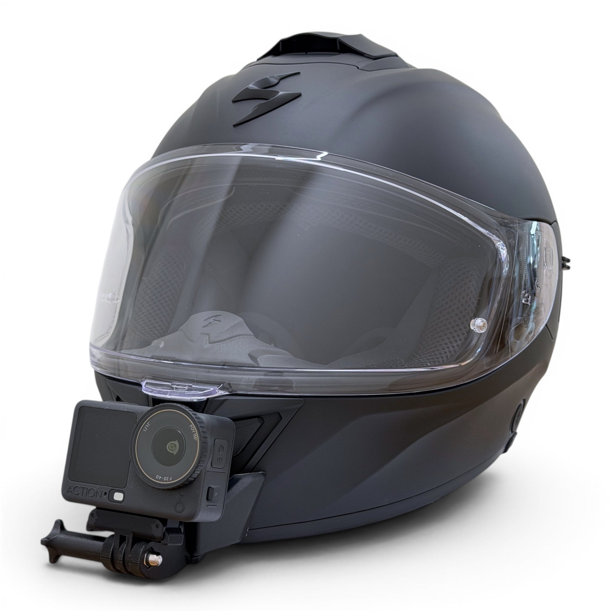 Casco SCORPION EXO-530 AIR con soporte de mentonera RiderMounts y cámara de acción montada