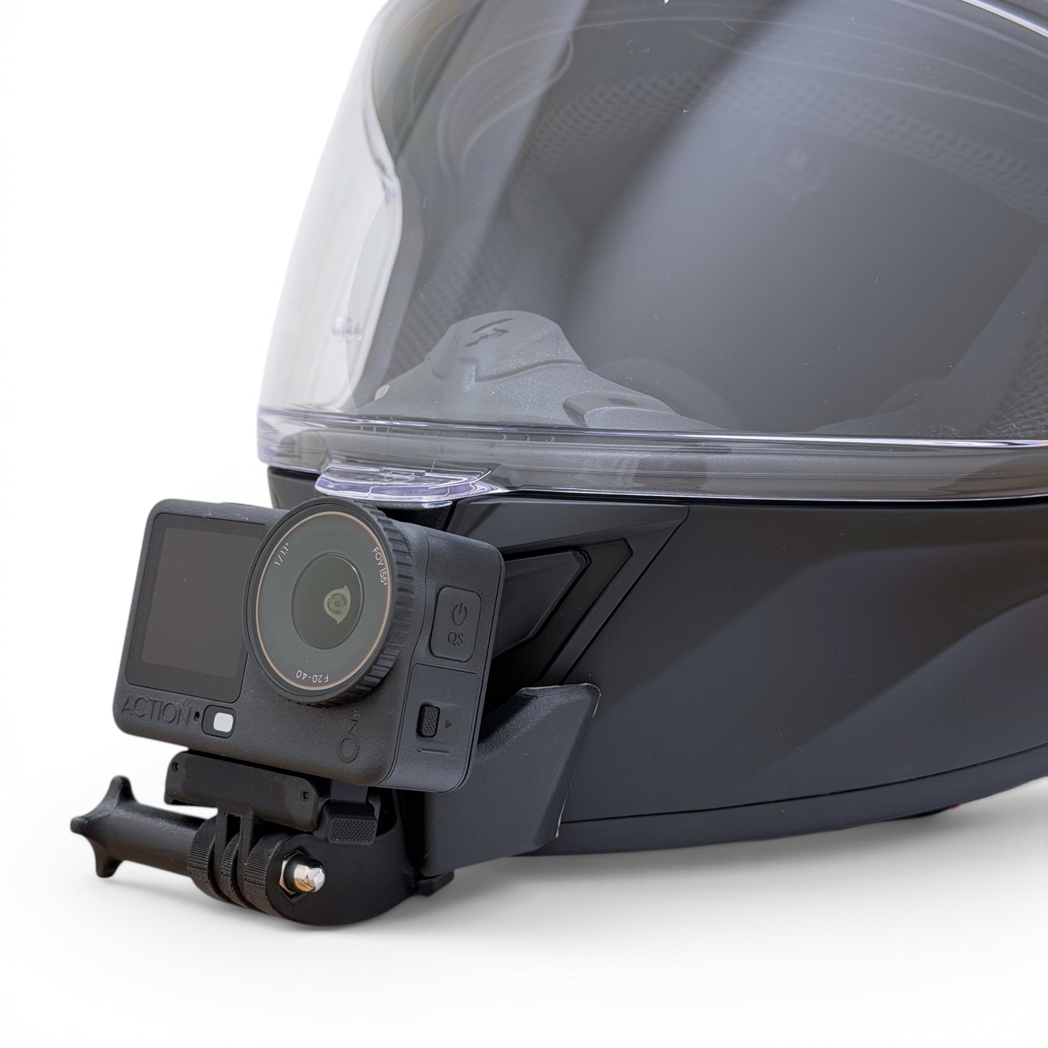 Soporte de mentonera RiderMounts en el casco SCORPION EXO-530 AIR visto desde otro ángulo