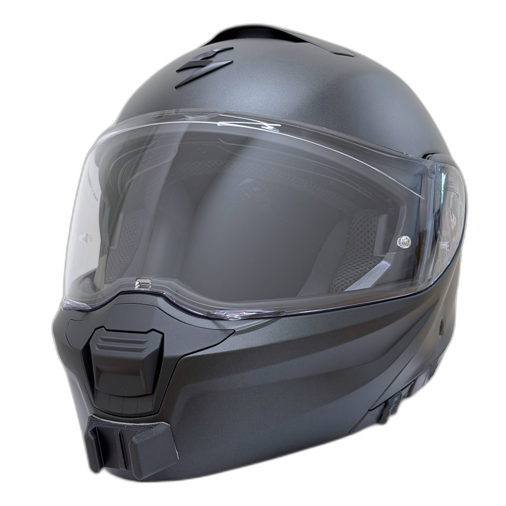 Casco SCORPION EXO-930 EVO con el soporte de mentonera RiderMounts instalado