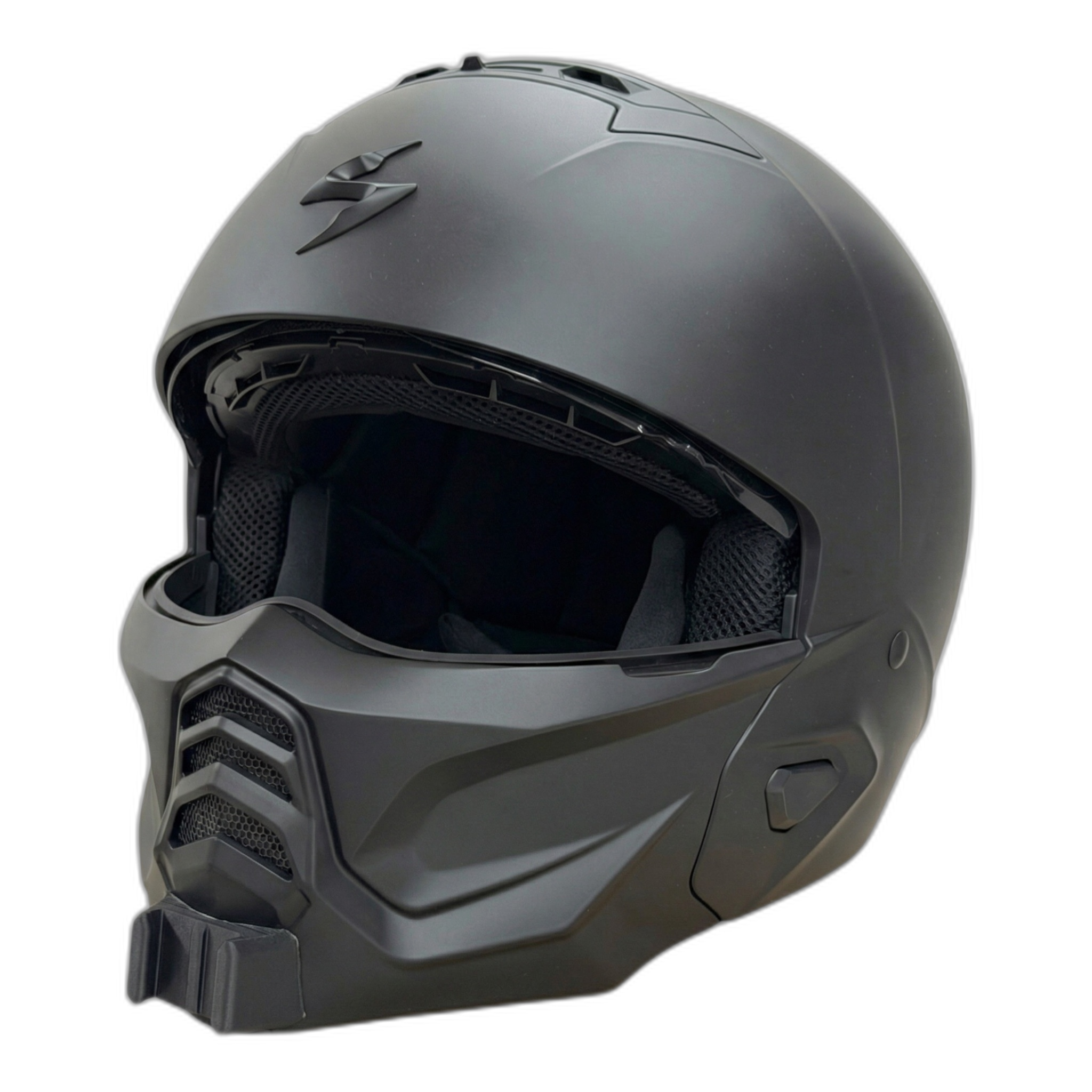 Casco SCORPION EXO-COMBAT 2 con el soporte de mentonera RiderMounts instalado