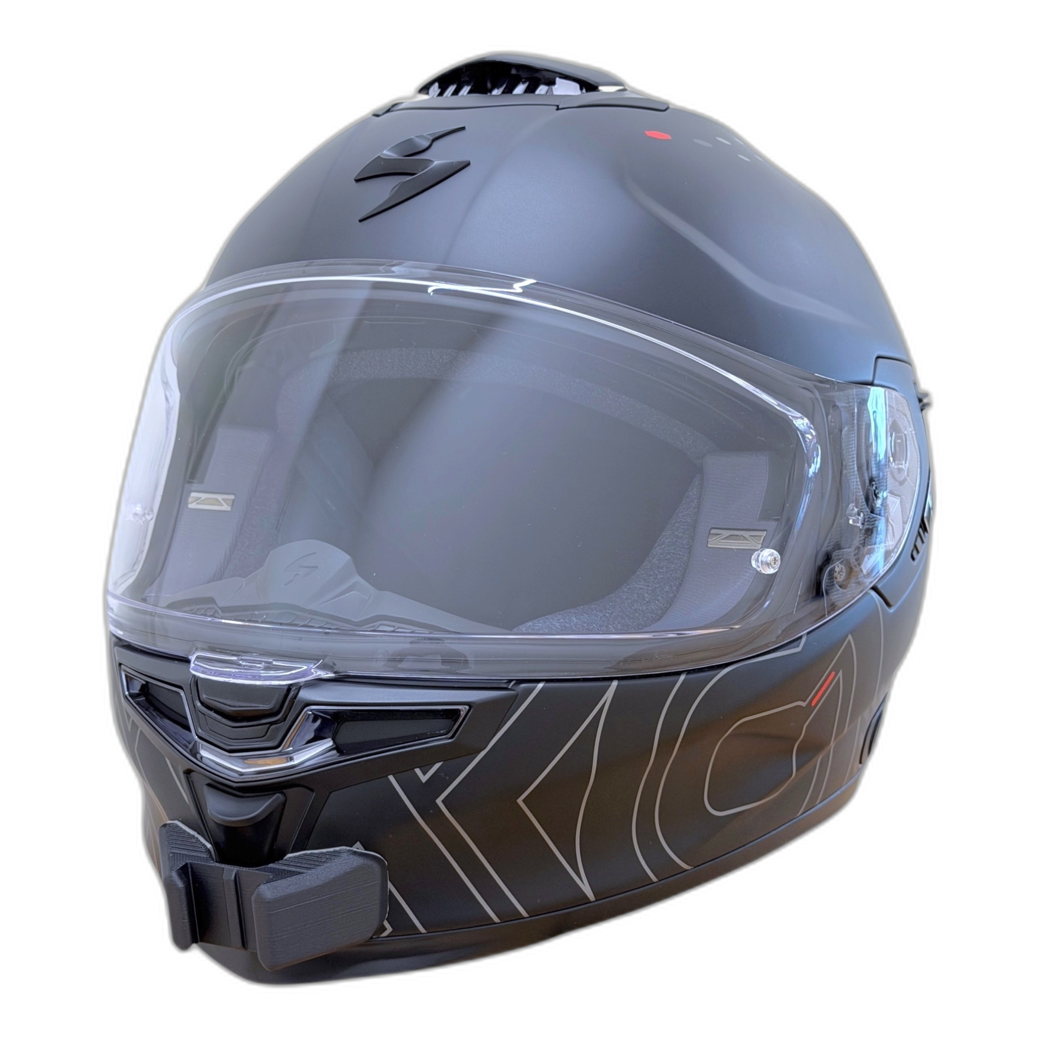 Casco SCORPION EXO-GT SP AIR con el soporte de mentonera RiderMounts instalado
