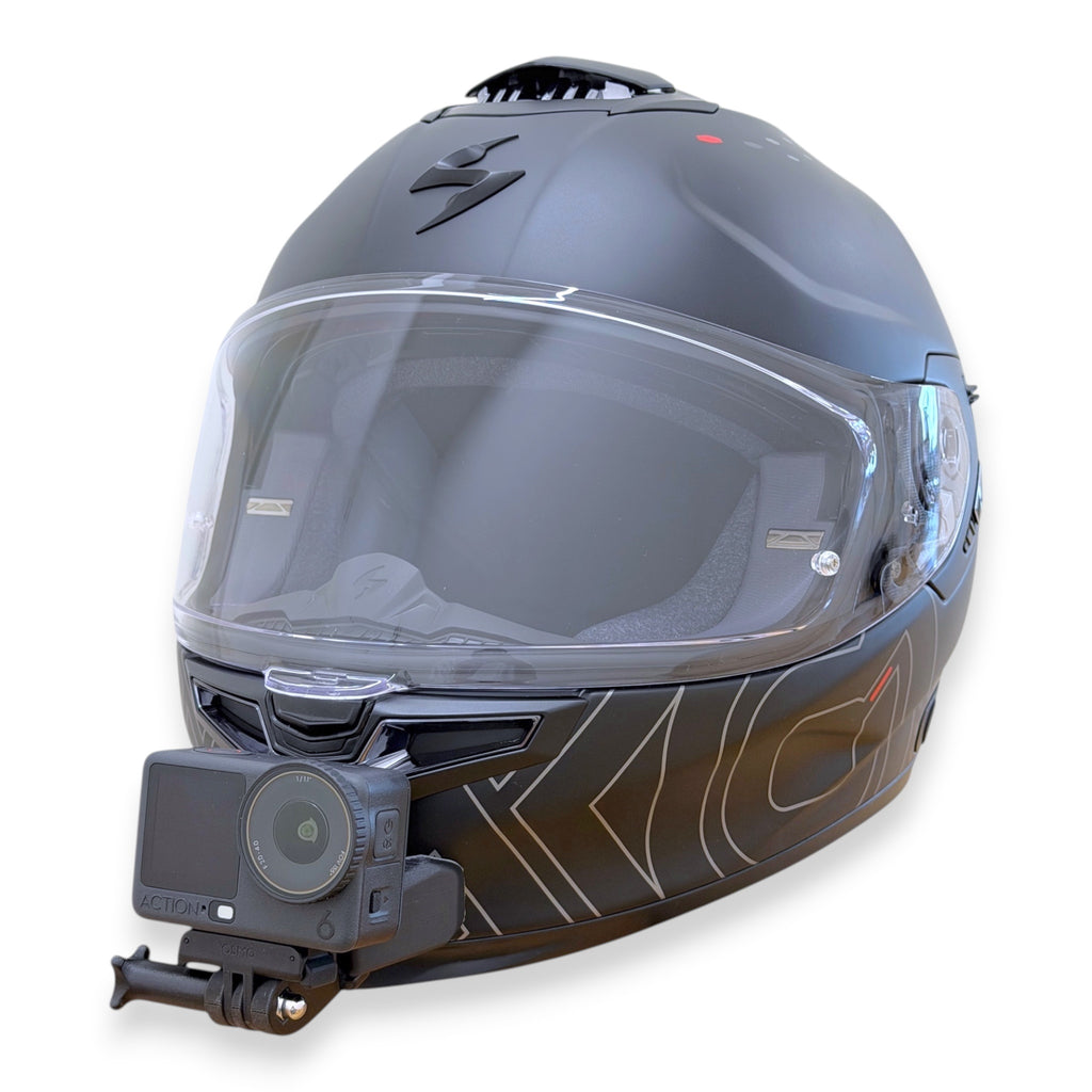 Casco SCORPION EXO-GT SP AIR con soporte de mentonera RiderMounts y cámara de acción montada