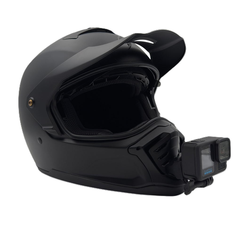 Casco SCORPION EXO-HX1 con soporte de mentonera RiderMounts y cámara de acción montada