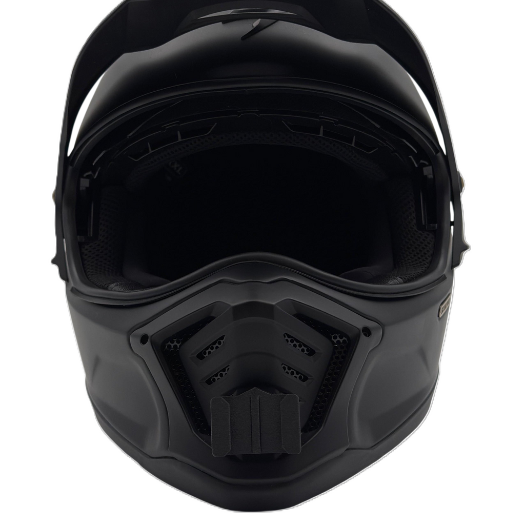 Vista frontal del casco SCORPION EXO-HX1 con el soporte de mentonera RiderMounts montado