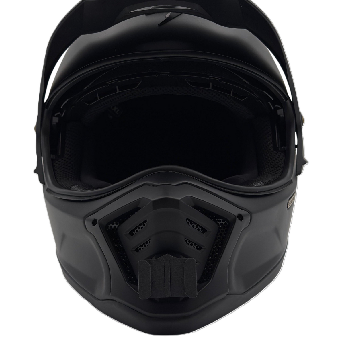Vista frontal del casco SCORPION EXO-HX1 con el soporte de mentonera RiderMounts montado