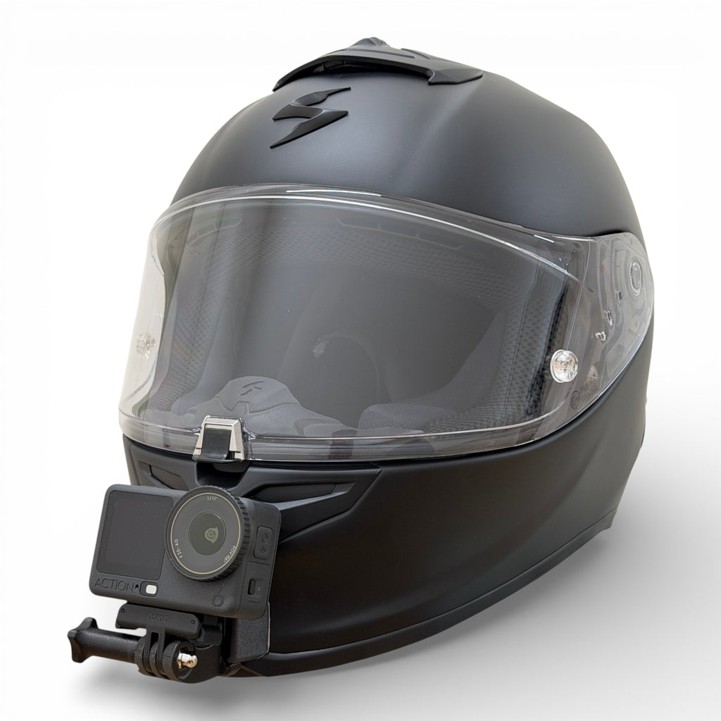 Casco SCORPION EXO-R1 EVO 2 AIR con soporte de mentonera RiderMounts y cámara de acción montada