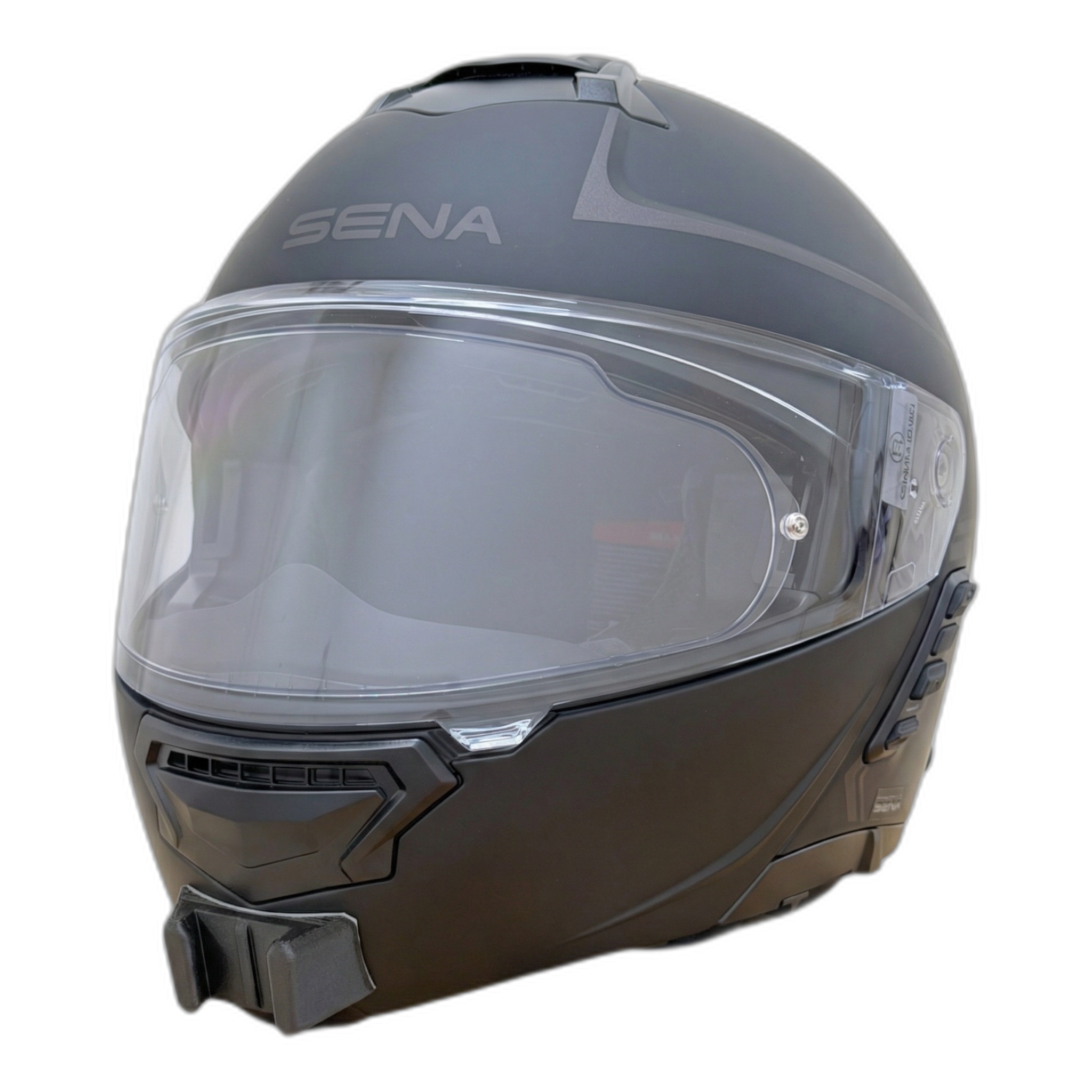 Casco SENA IMPULSE con el soporte de mentonera RiderMounts instalado