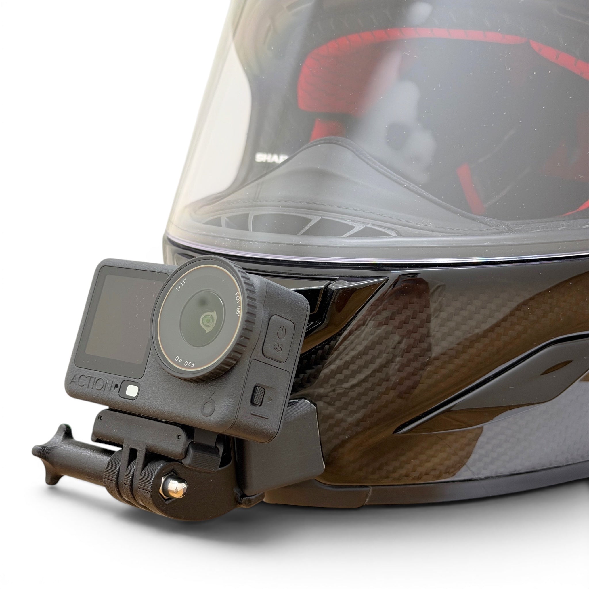 Soporte de mentonera RiderMounts en el casco SHARK AERON GP visto desde otro ángulo