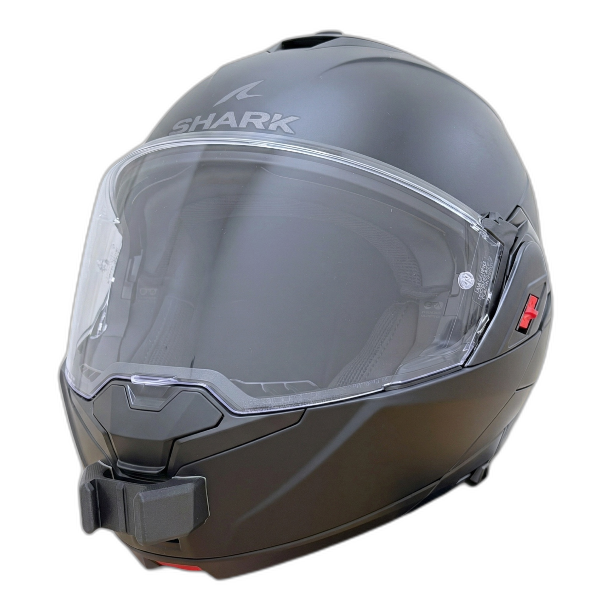 Casco SHARK OXO con el soporte de mentonera RiderMounts instalado