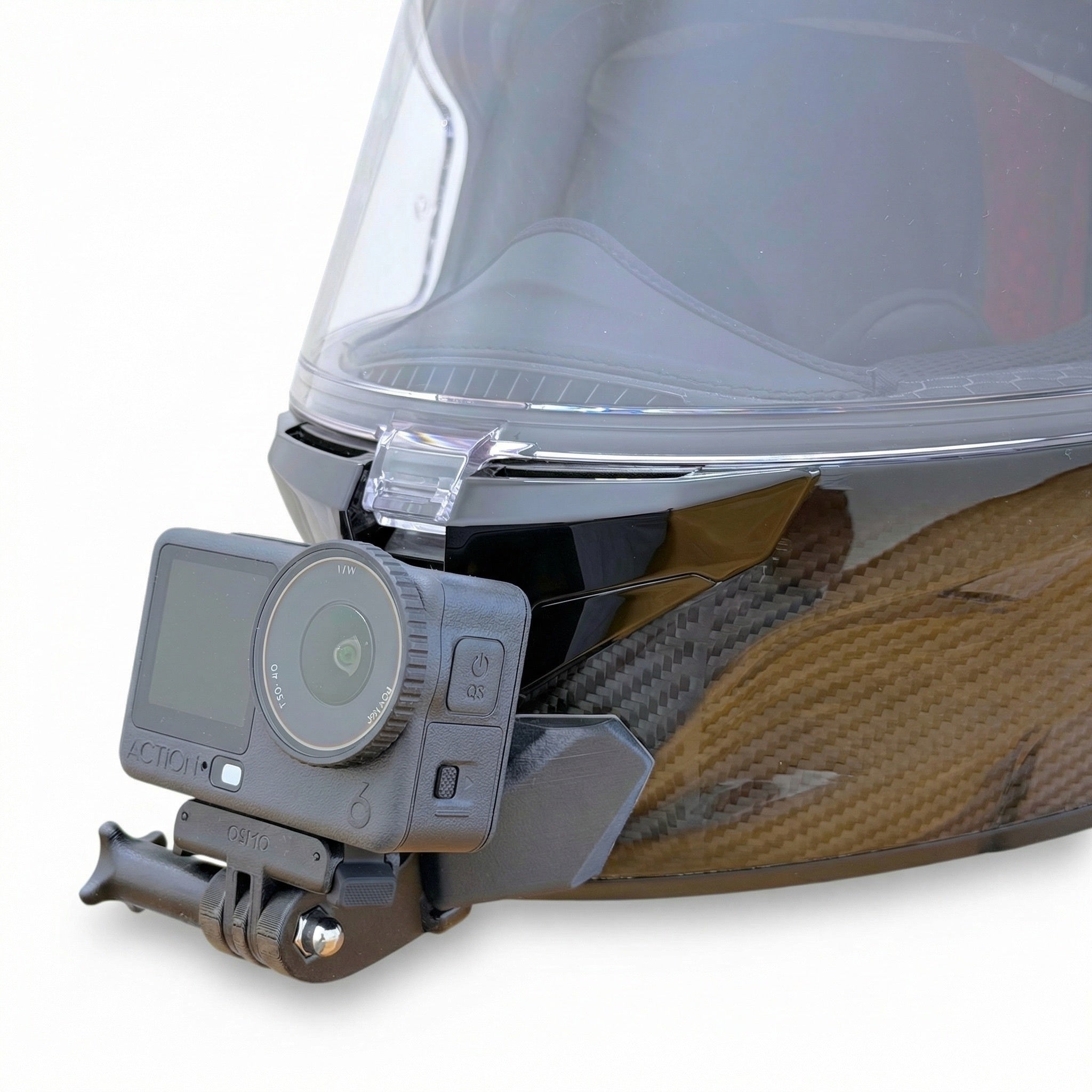 Soporte de mentonera RiderMounts en el casco SHARK SPARTAN GT PRO visto desde otro ángulo