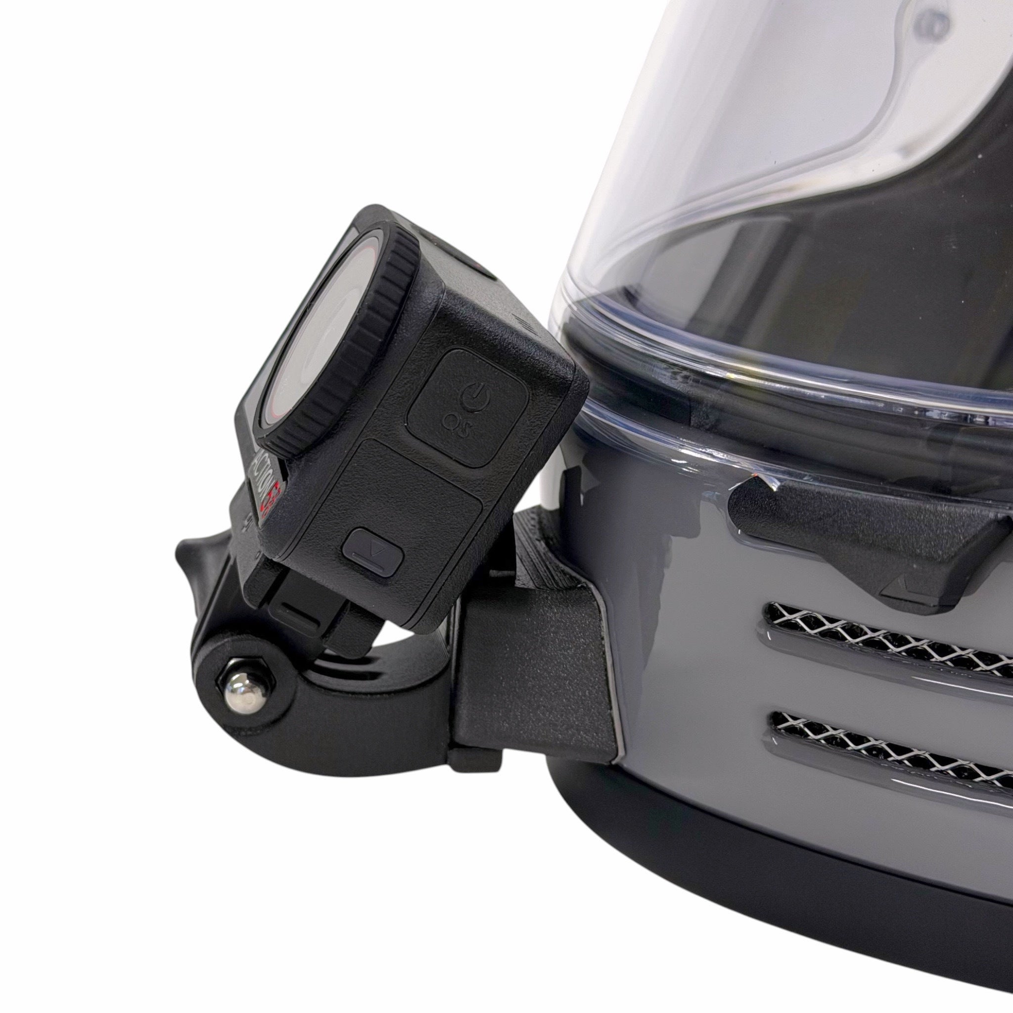 Soporte de mentonera RiderMounts en el casco SHOEI GLAMSTER 06 visto desde otro ángulo