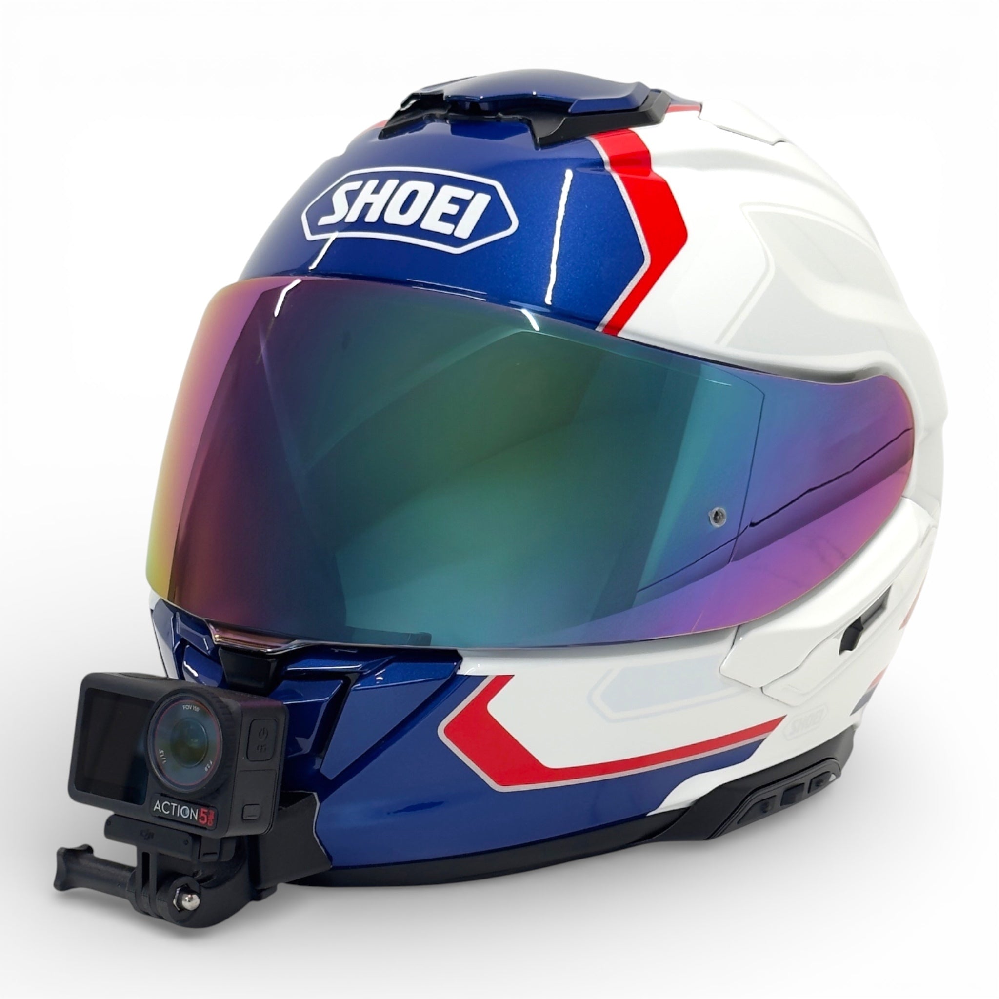 Casco SHOEI GT AIR 3 con soporte de mentonera RiderMounts y cámara de acción montada