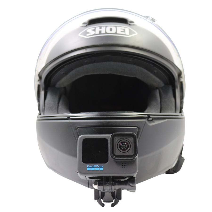Soporte de mentonera RiderMounts en el casco SHOEI NEOTEC 1 visto desde otro ángulo