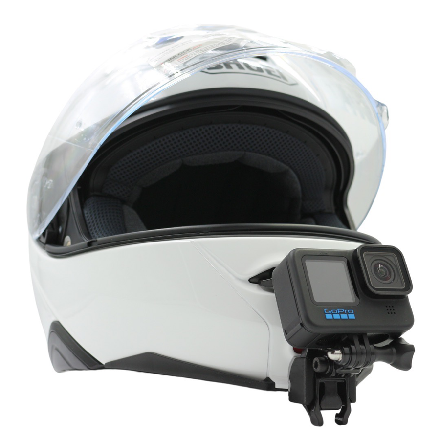 Casco SHOEI NEOTEC 2 con soporte de mentonera RiderMounts y cámara de acción montada
